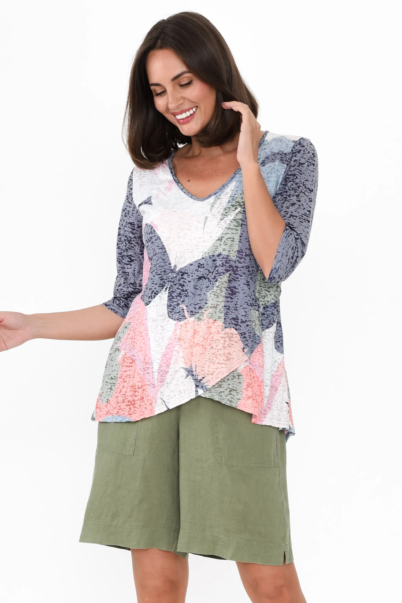 Skyros Navy Garden 3/4 Sleeve Top