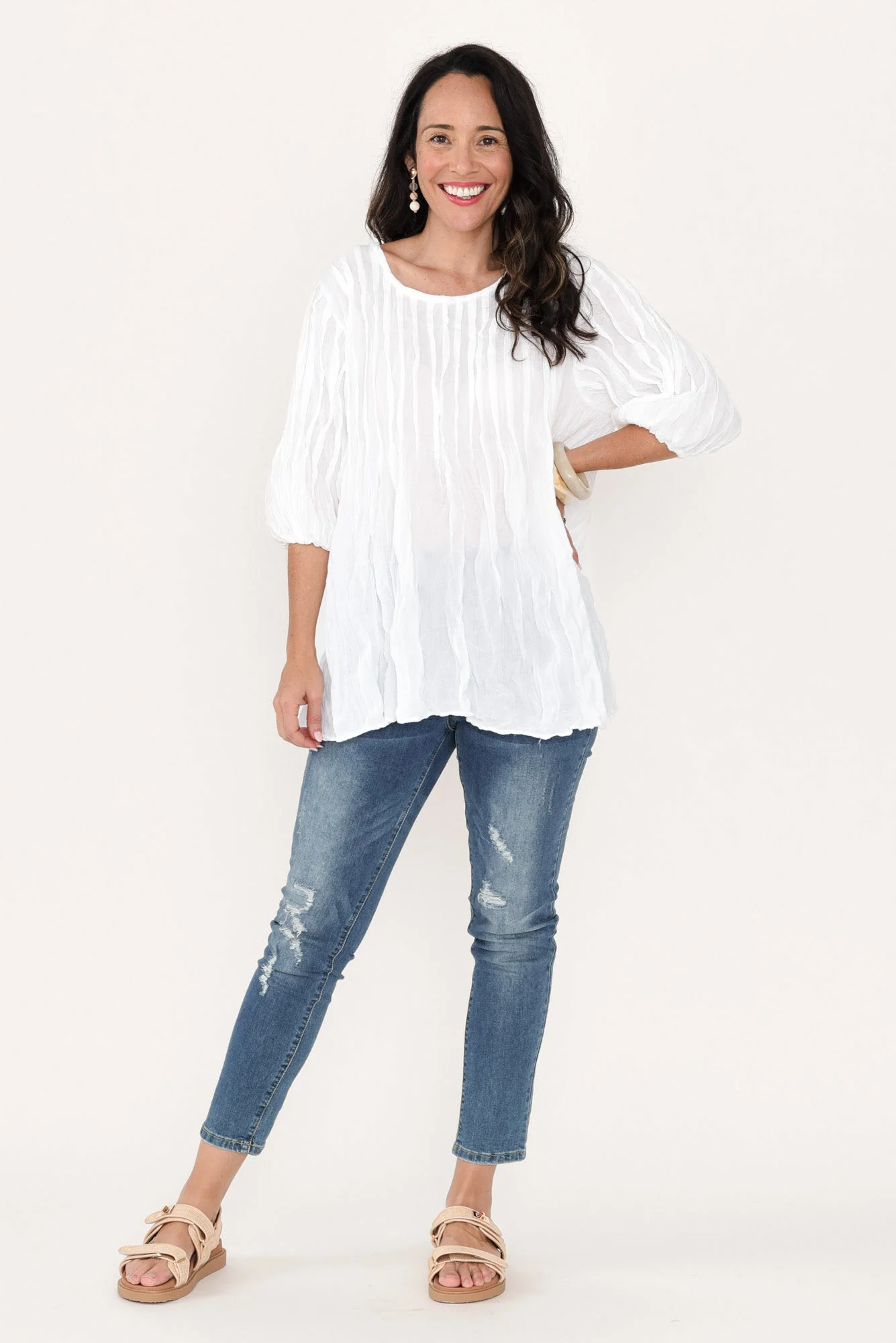 Selma White Crinkle Cotton Top