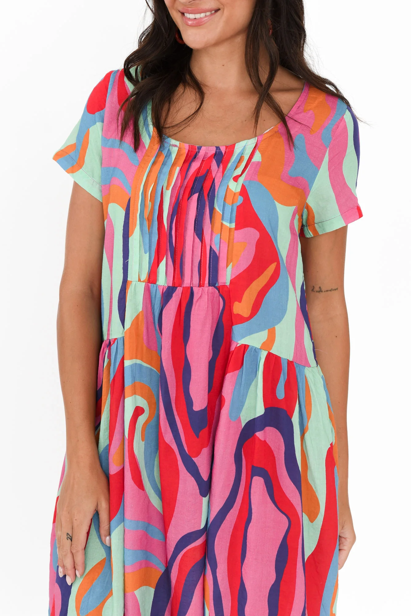 Hanoi Pink Swirl Cotton Blend Dress