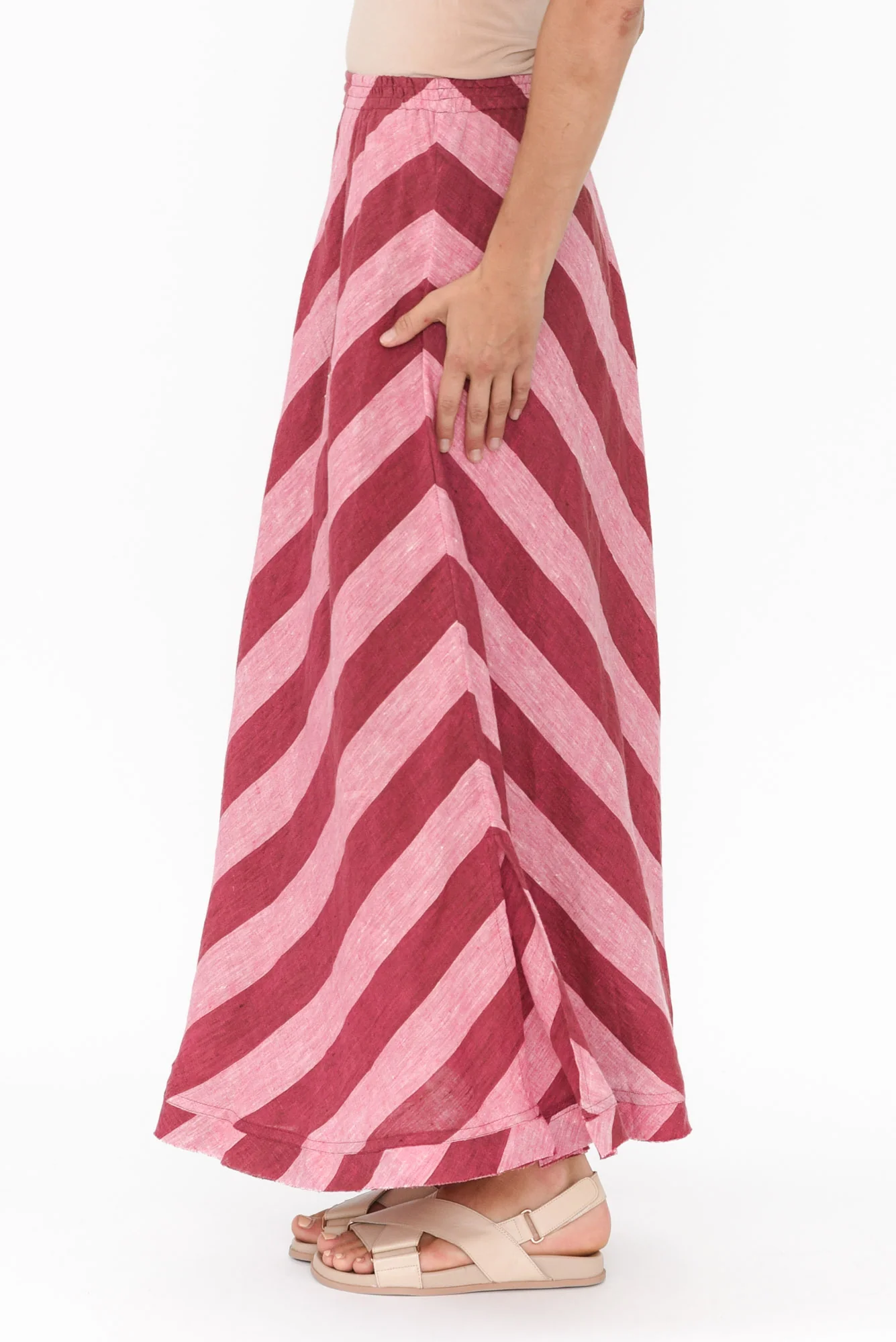 Sicily Burgundy Stripe Linen Skirt