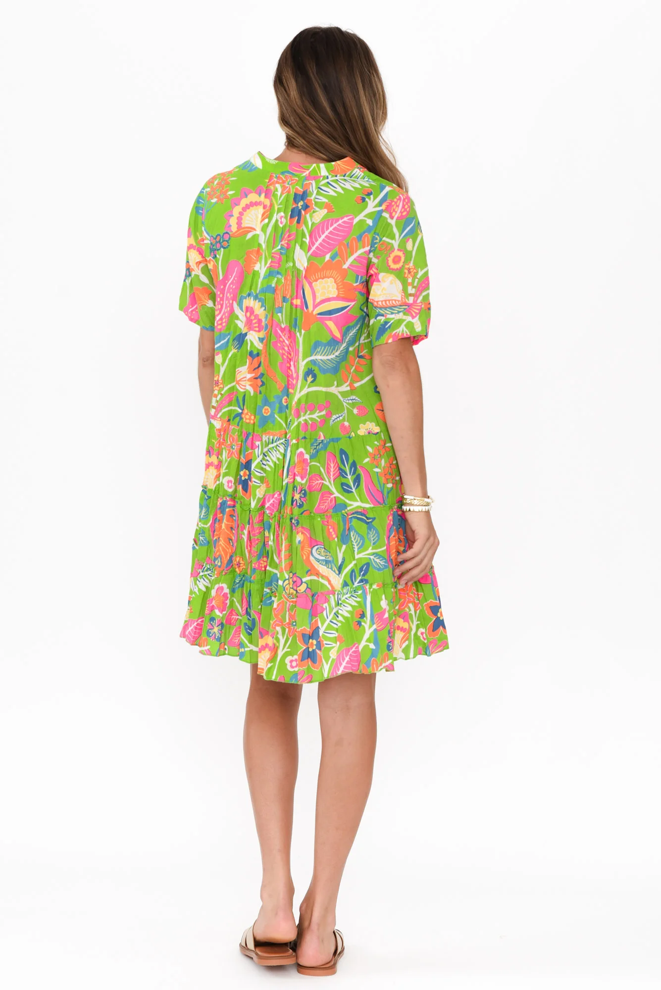 Madurai Green Floral Cotton Pleated Dress