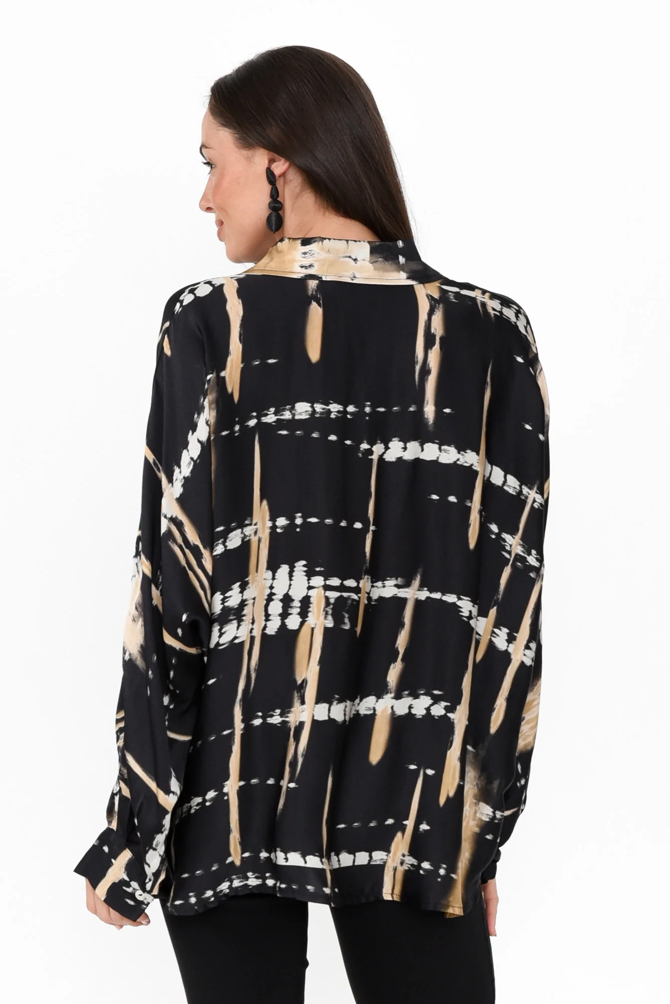 Monroe Black Abstract Silk Blend Top