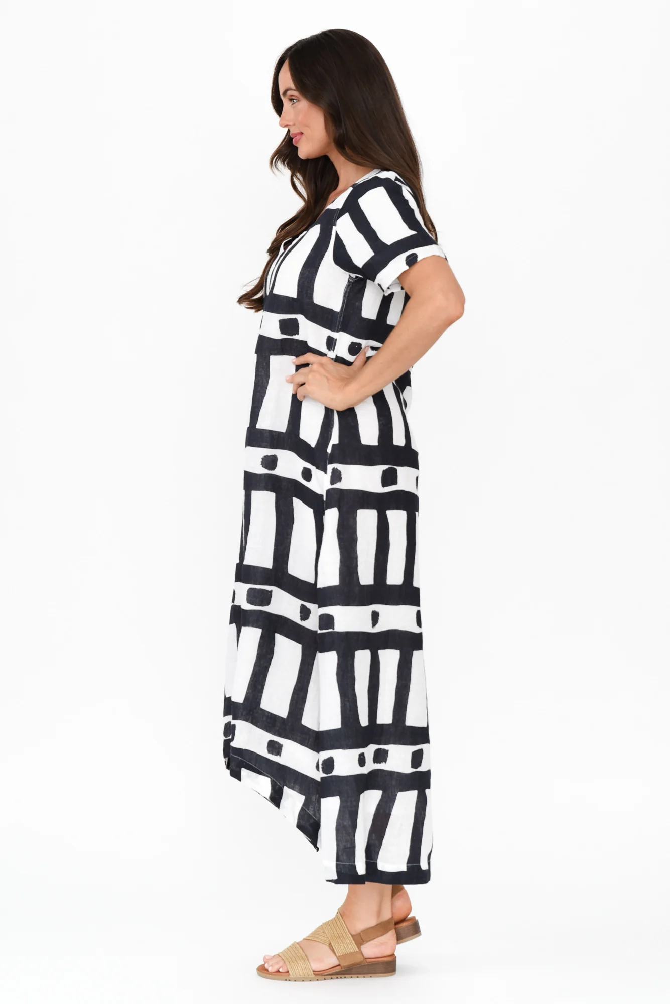 Posie Navy Geo Linen Tee Dress