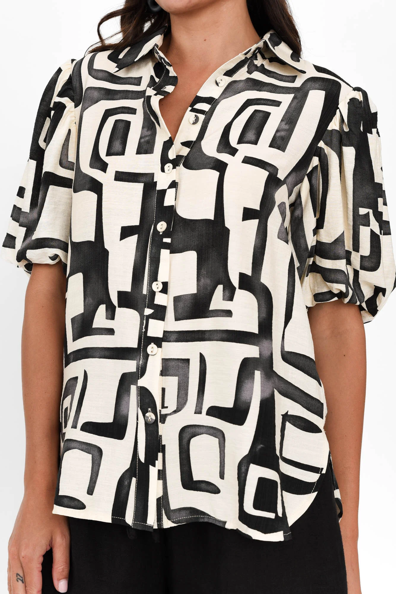 Eileen Black Abstract Collared Shirt