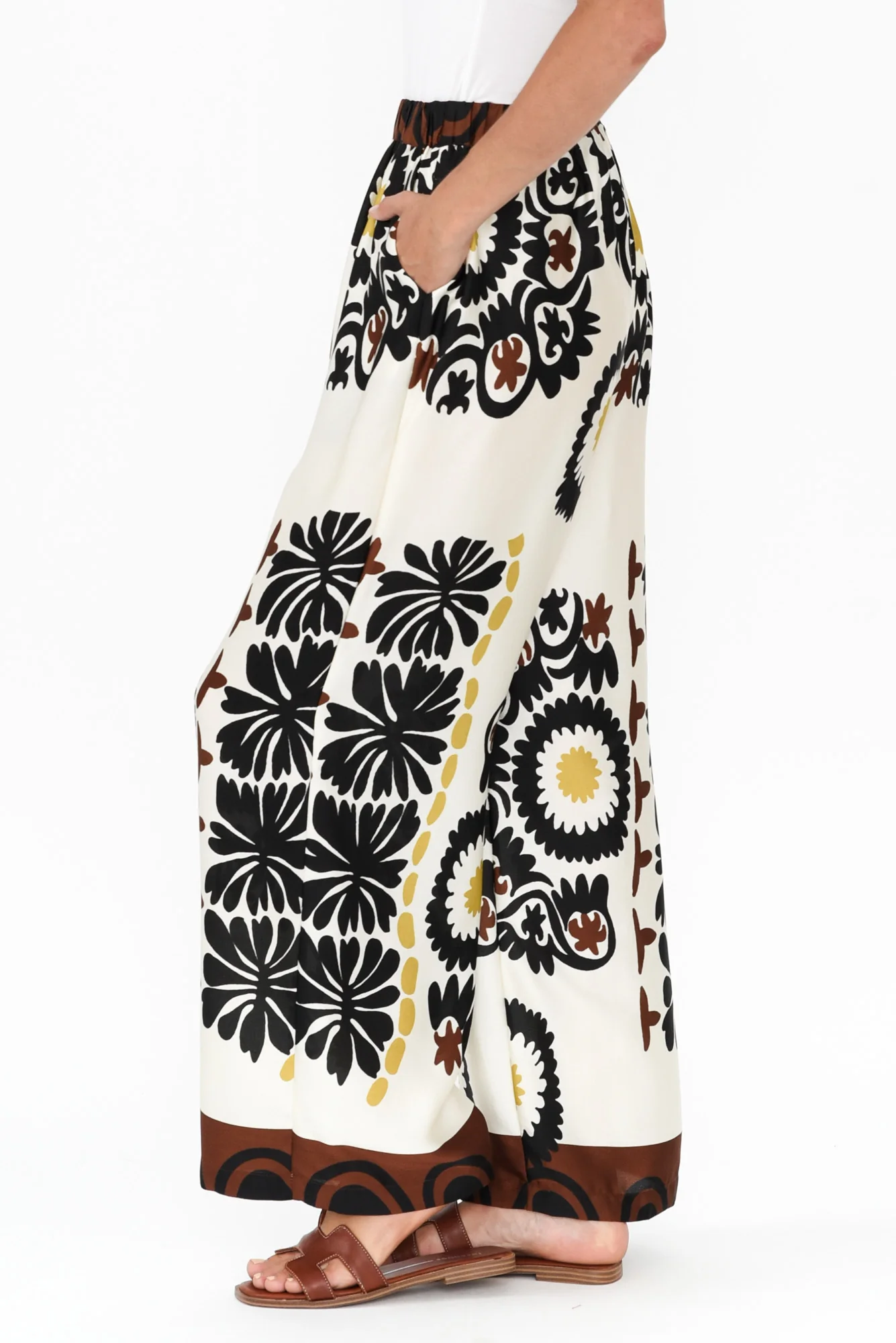 Plato Cream Abstract Wide Leg Pants