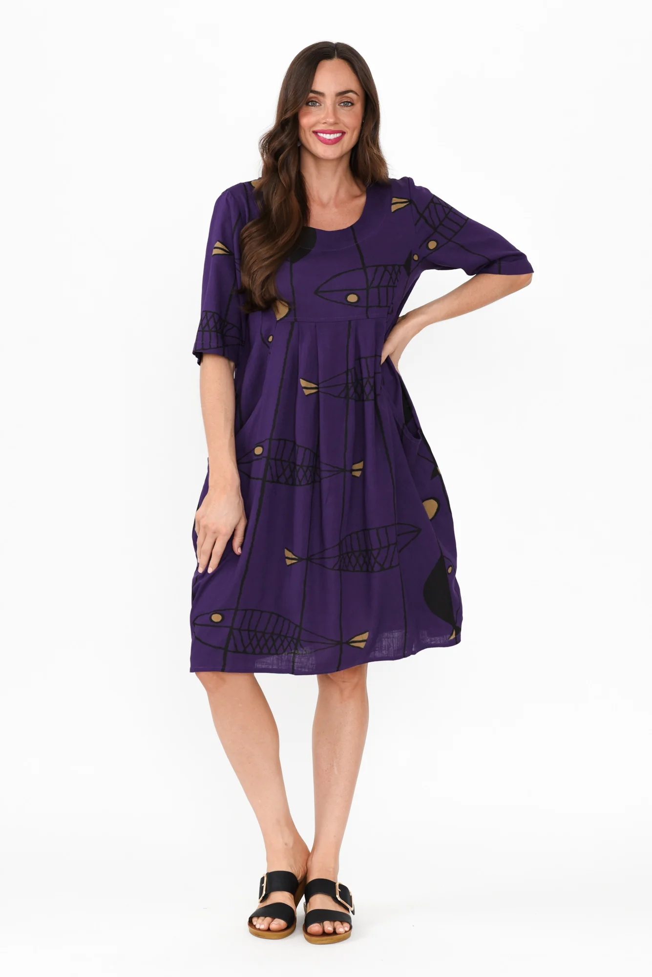Myley Purple Sea Linen Cotton Dress