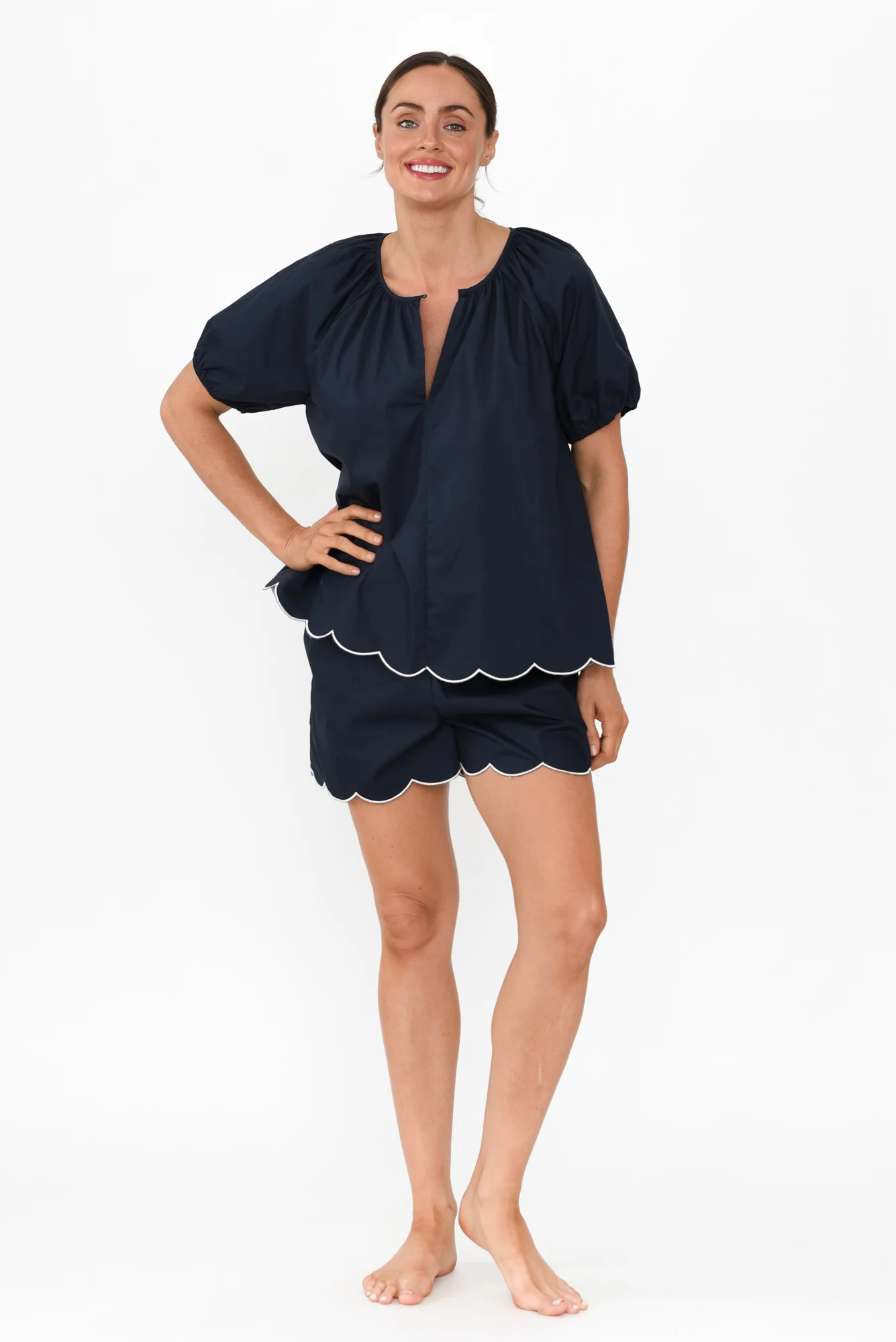 Celia Navy Cotton Pyjama Top