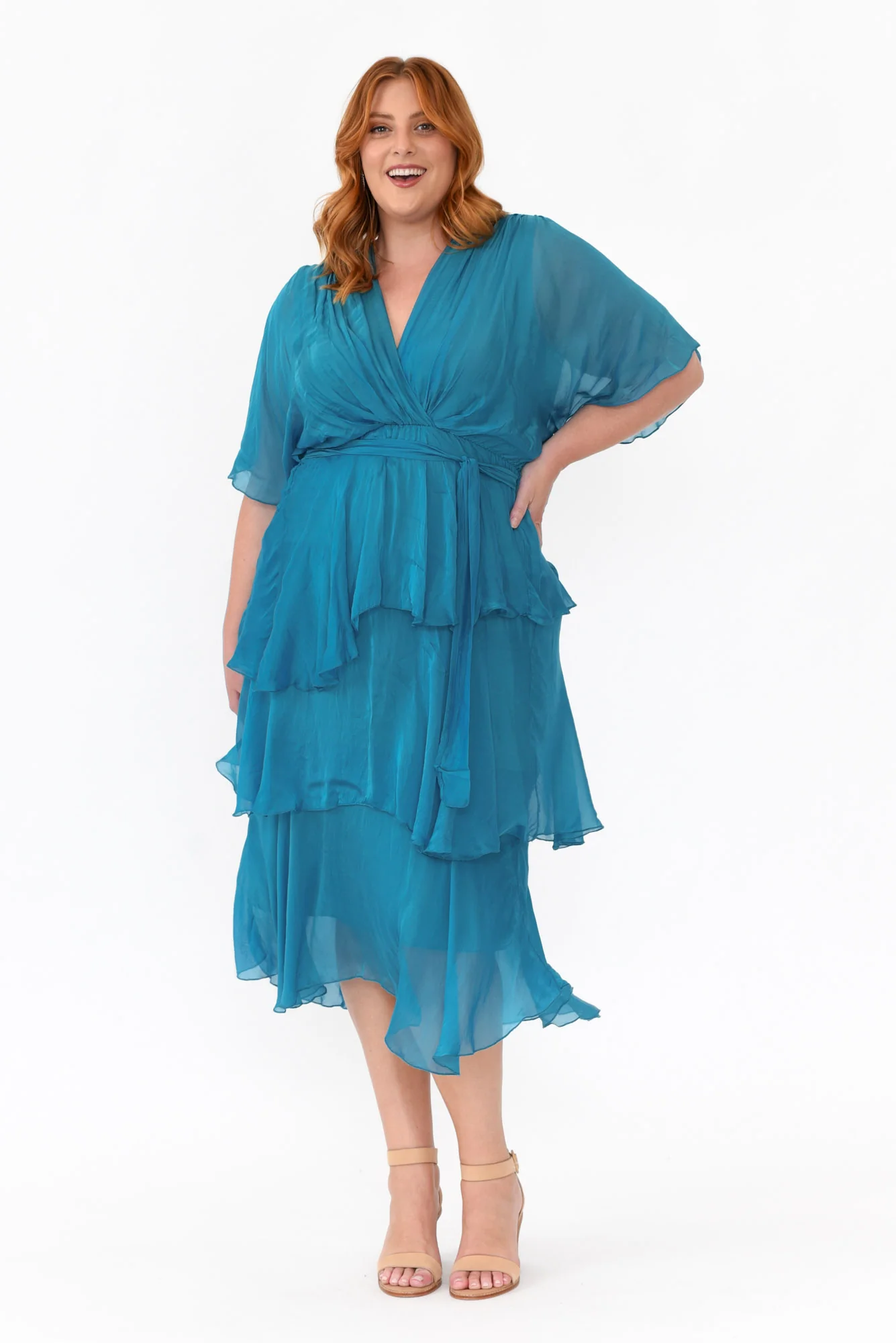 Natalie Teal Silk Layer Dress