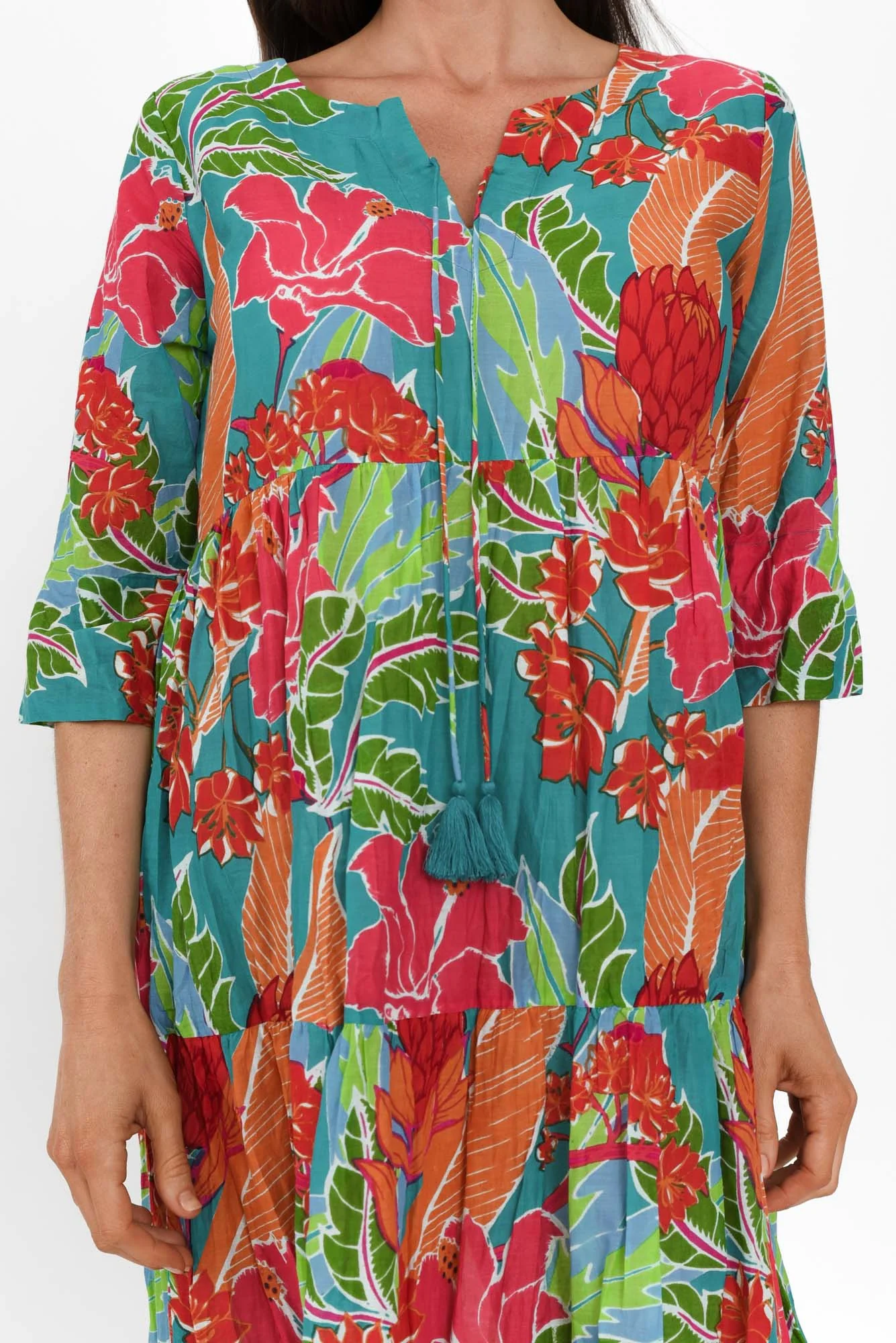 Milana Emerald Tropical Crinkle Cotton Dress