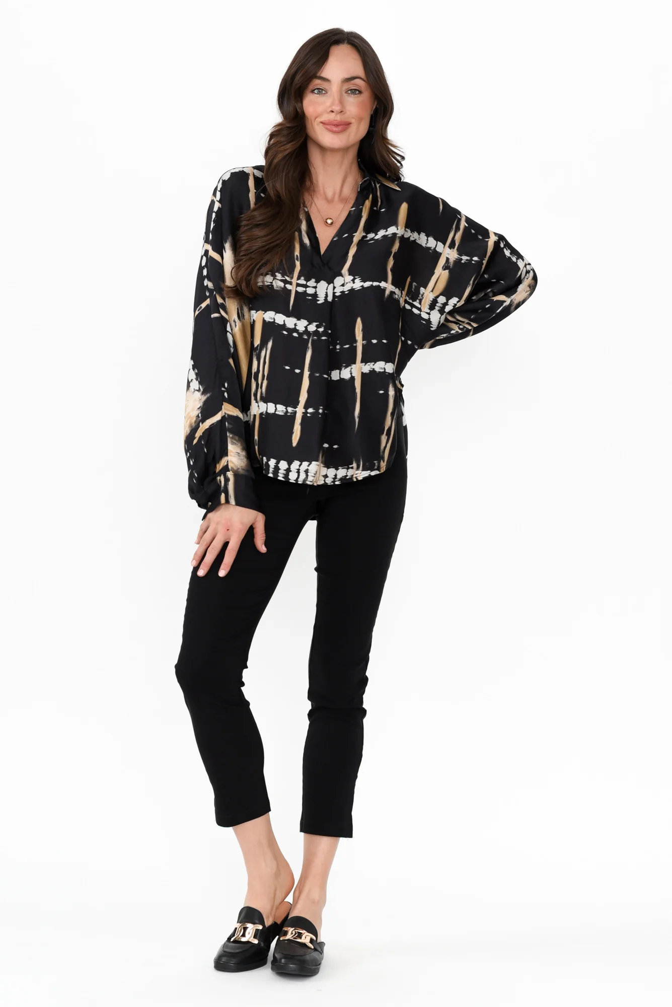 Monroe Black Abstract Silk Blend Top