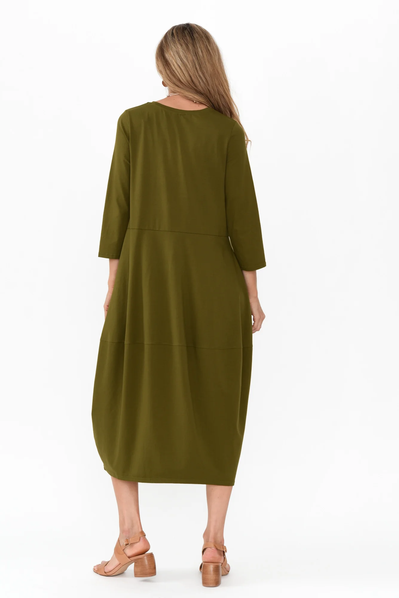 Marlyn Olive Cotton Blend Balloon Dress