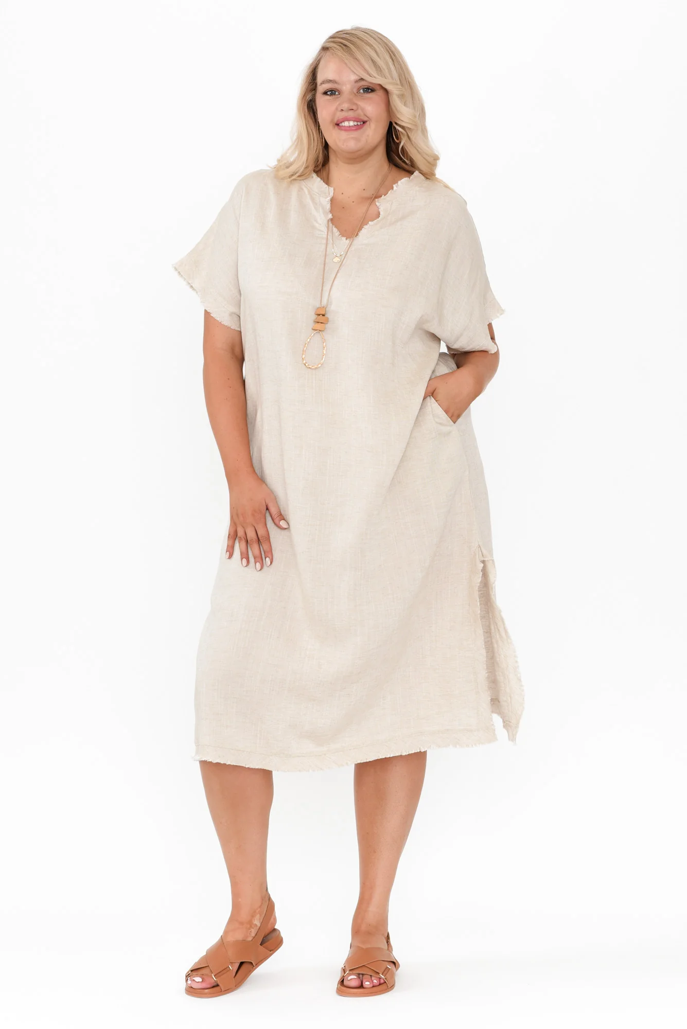 Darlene Beige Linen Blend Dress