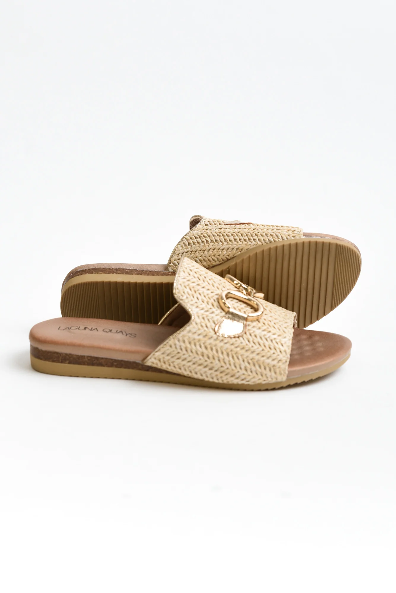 Kandy Beige Raffia Buckle Slide