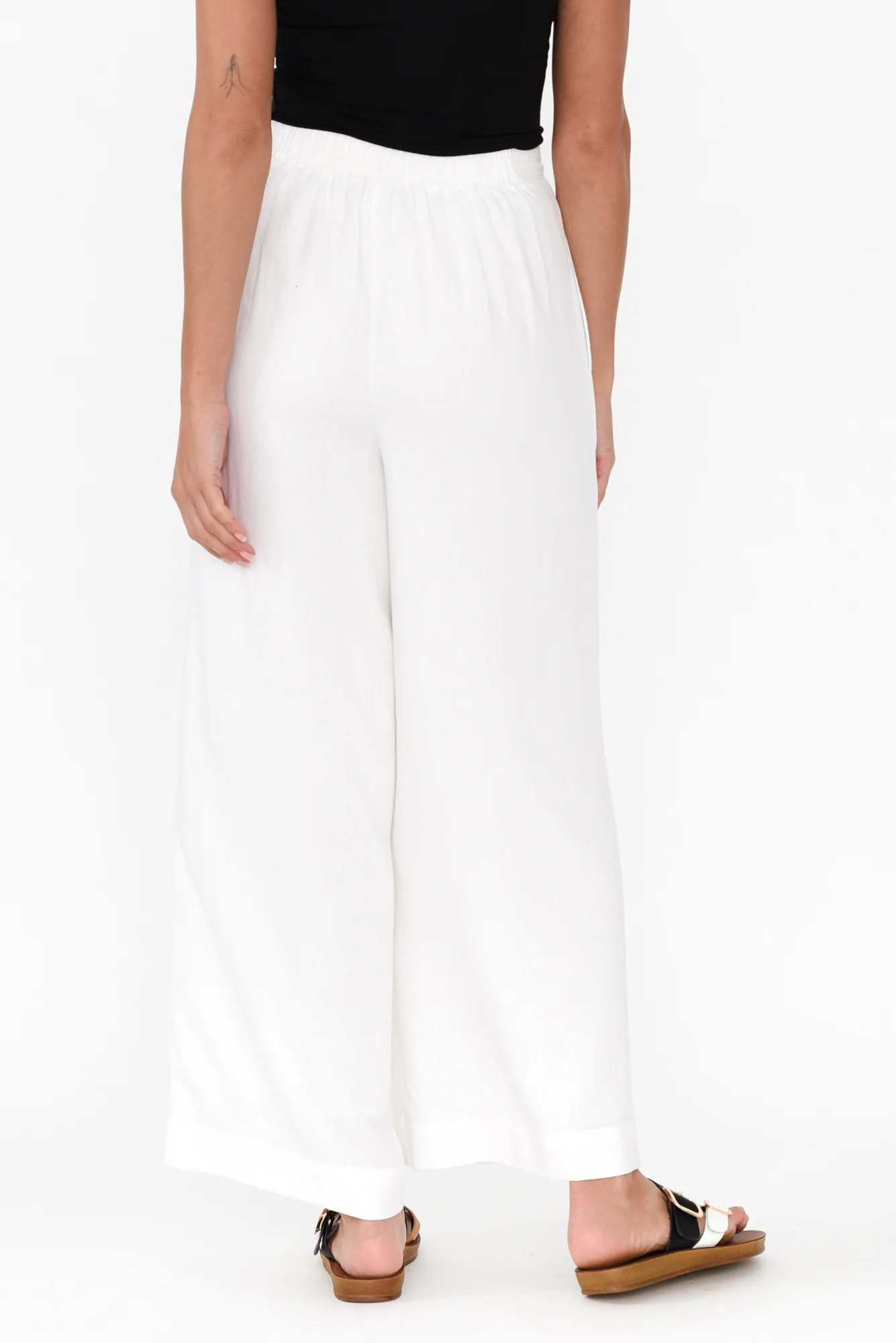 Aspen White Linen Blend Wide Leg Pants