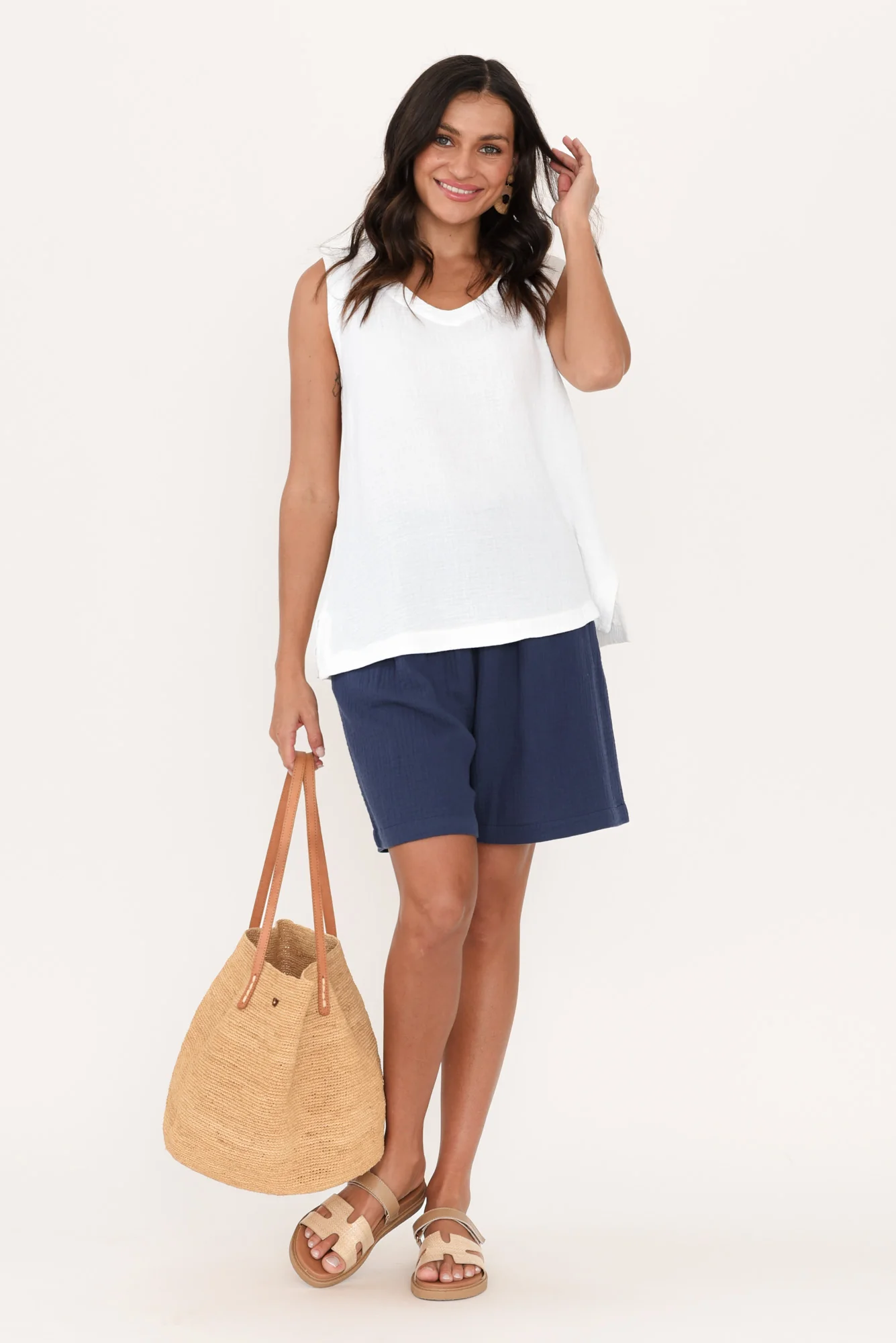 Reuben White Cotton Cheesecloth Tank