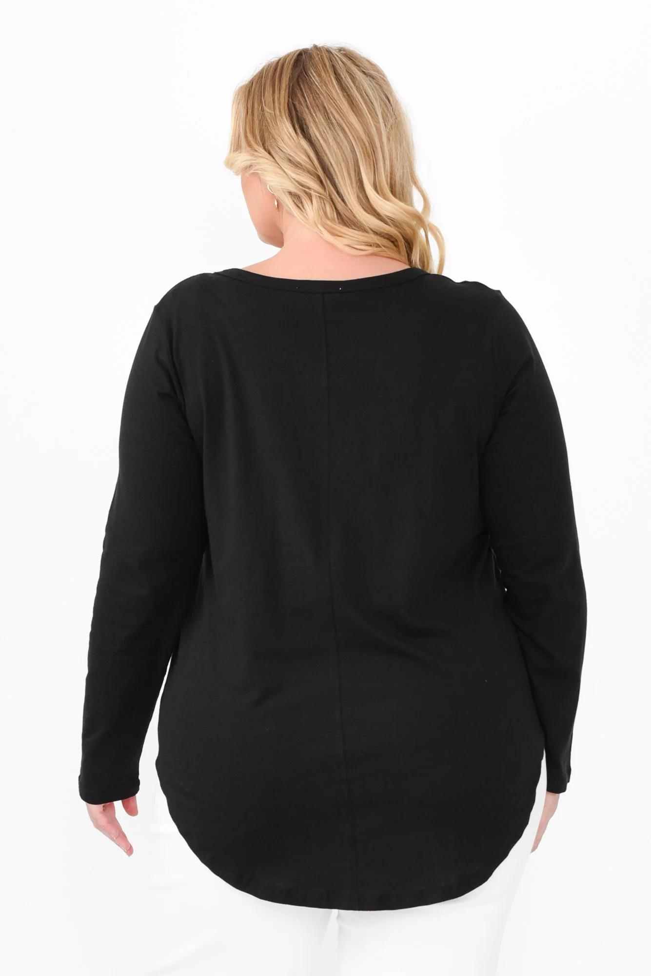 Megan Black Cotton Long Sleeve Top