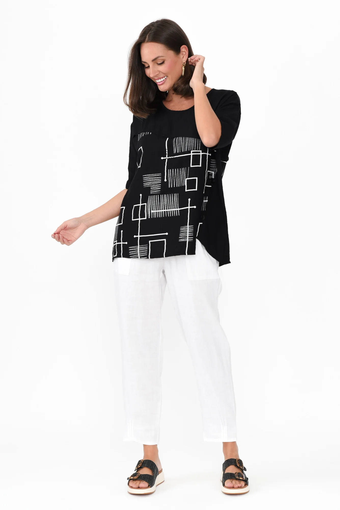 Sabra Black Geo Diagonal Seam Top