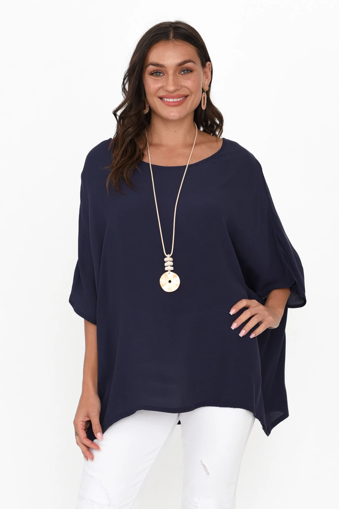 Mali Navy Drape Top