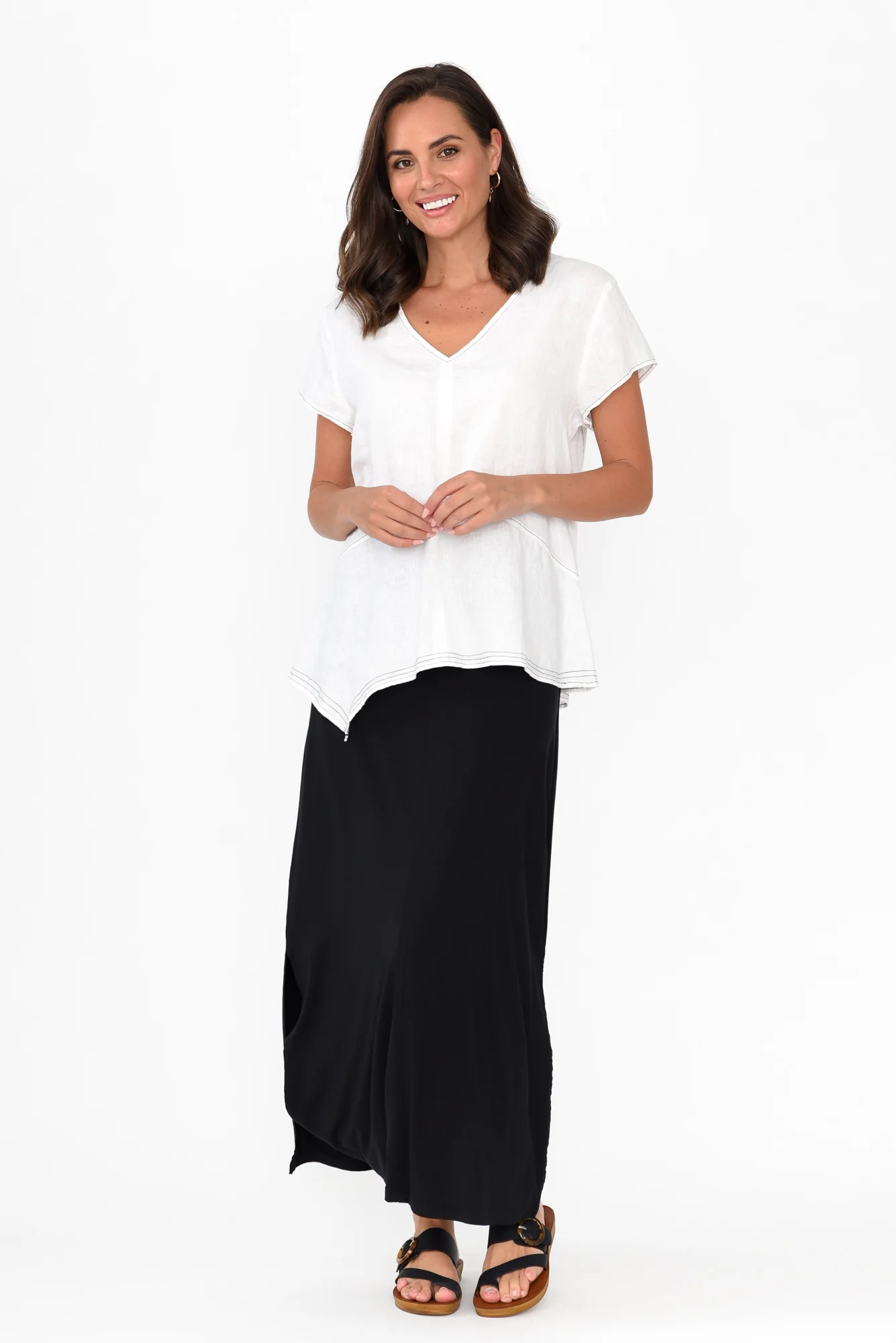 Black Micro Modal Long Panel Skirt