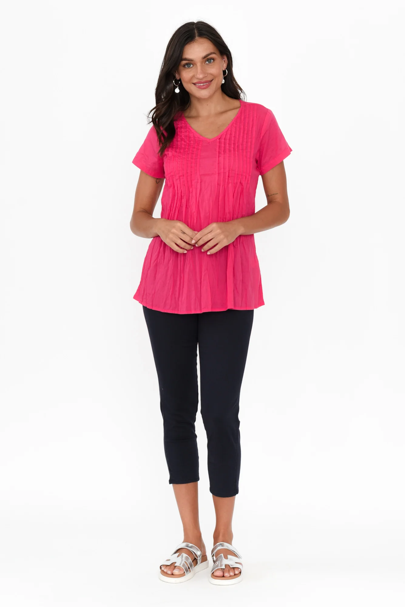 Fia Hot Pink Crinkle Cotton Top