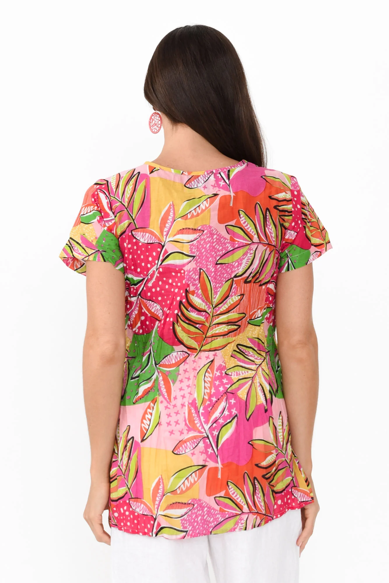 Fia Fuchsia Leaf Crinkle Cotton Top