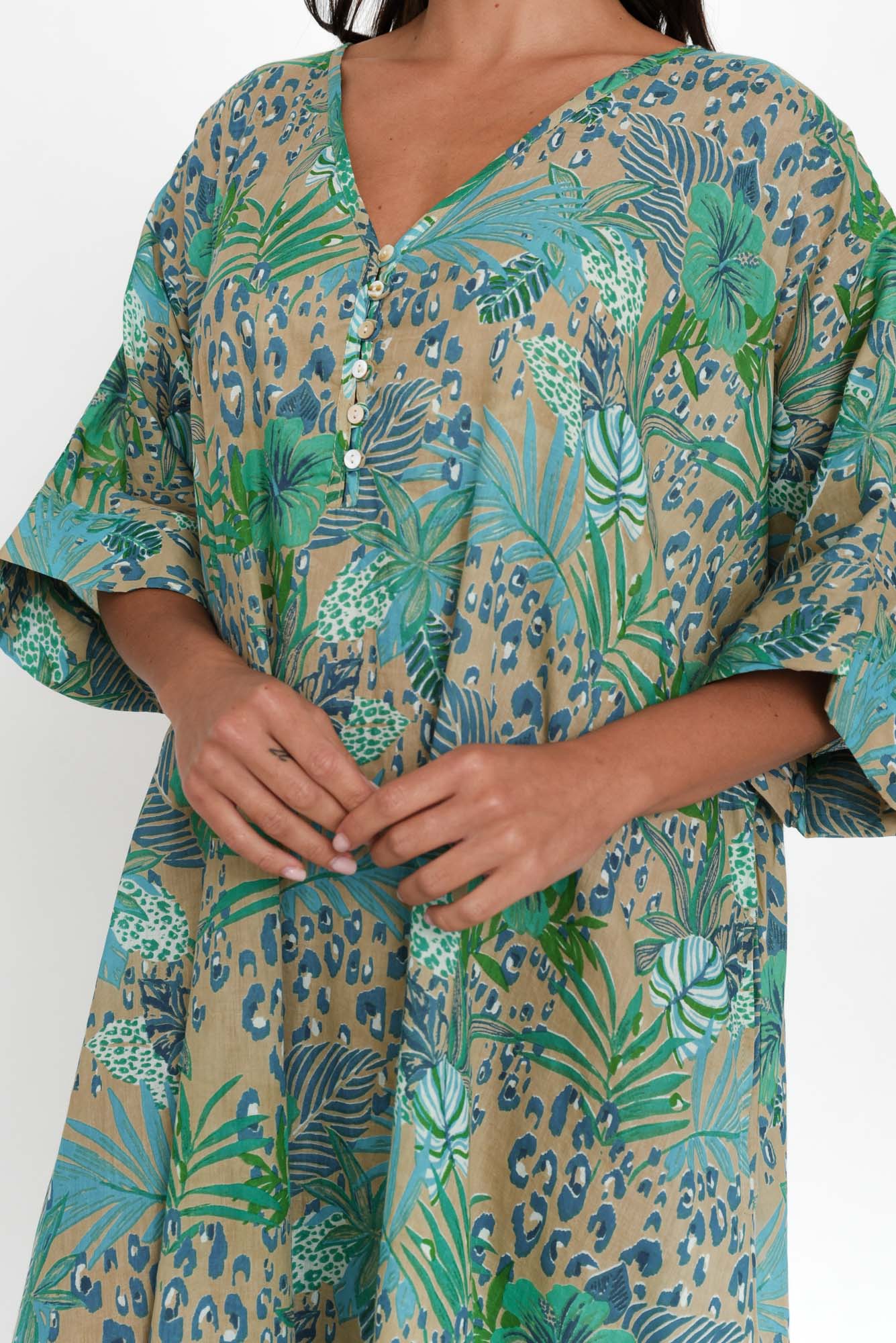 Tella Blue Jungle Cotton Kaftan
