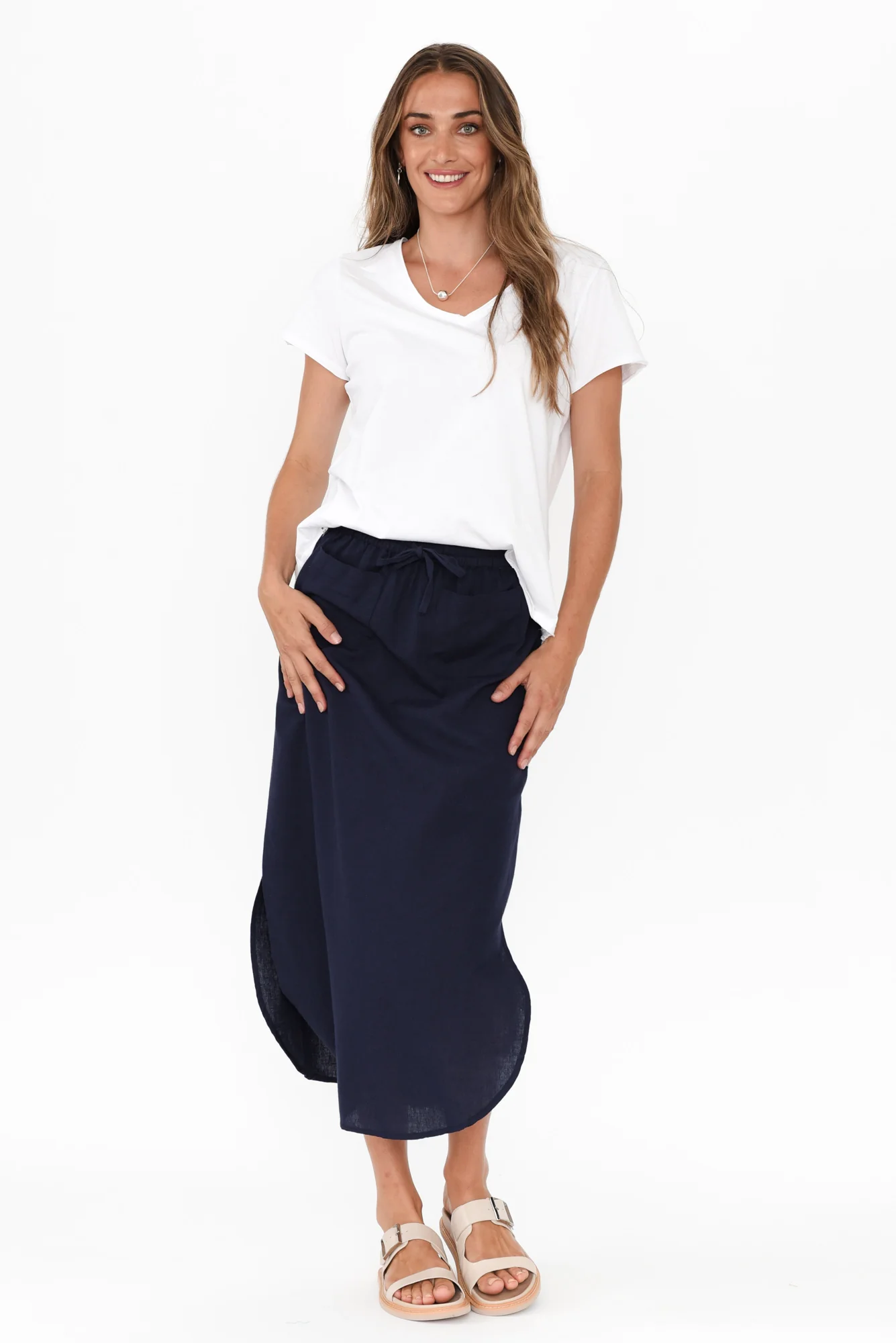 Ember Navy Cotton Blend Drawstring Skirt