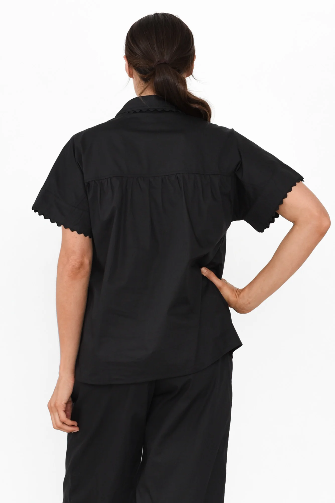 Doris Black Cotton Pyjama Shirt