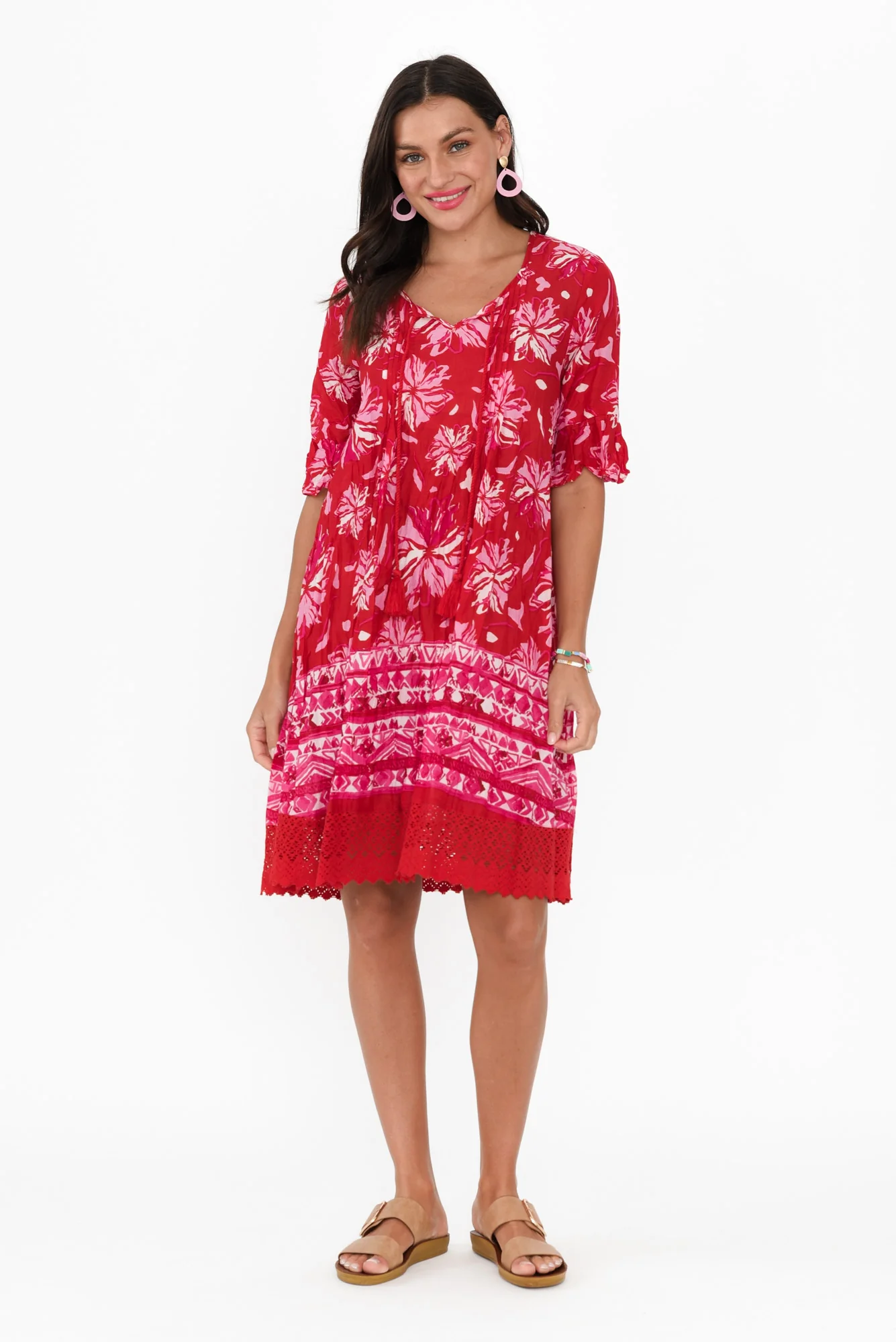 Cayman Red Floral Cotton Tunic Dress