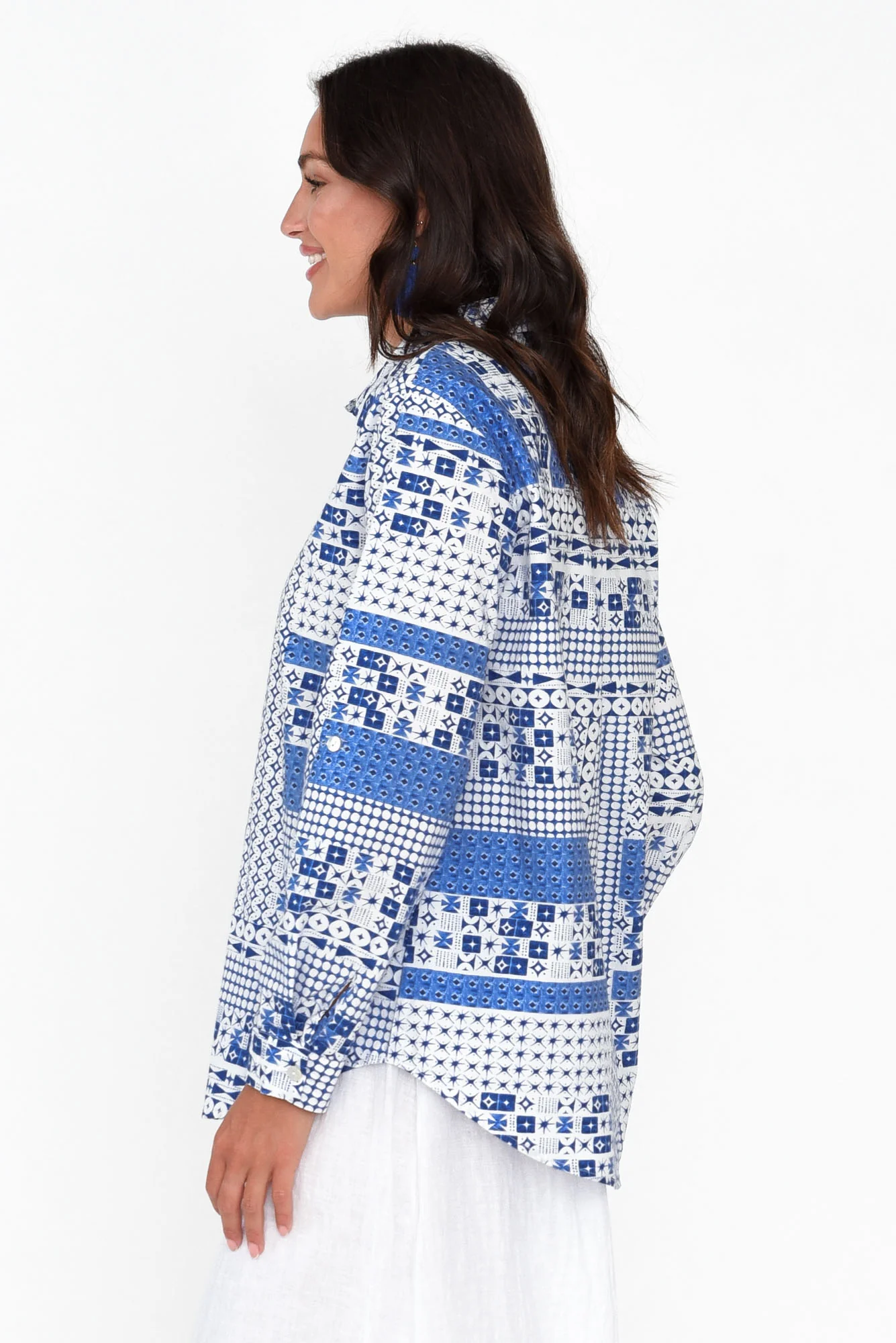 Pomona Blue Mosaic Cotton Shirt