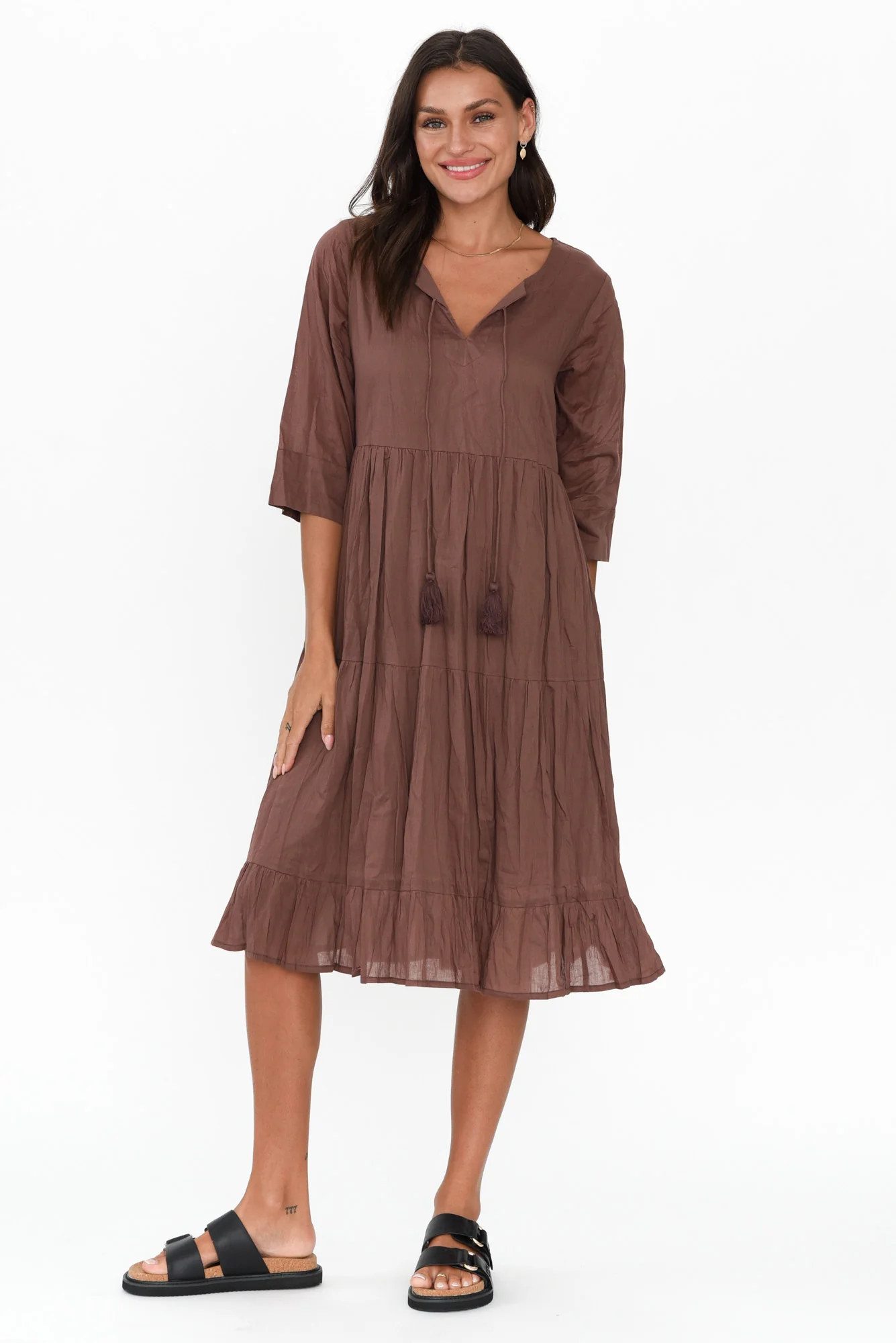 Milana Chocolate Crinkle Cotton Dress