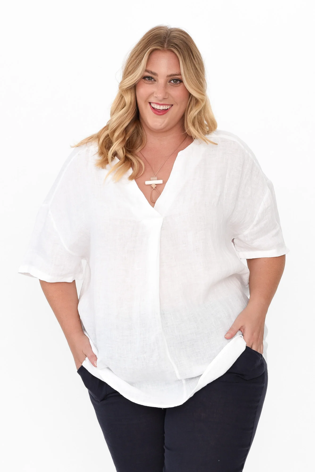 Holland White Linen V Neck Tunic