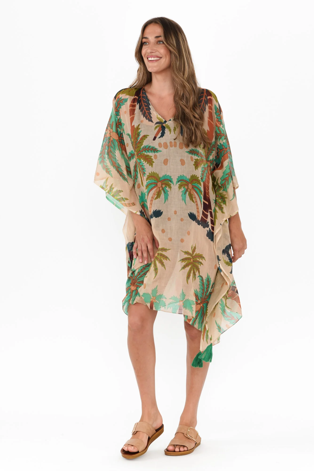 Stella Green Tropical Cotton Kaftan