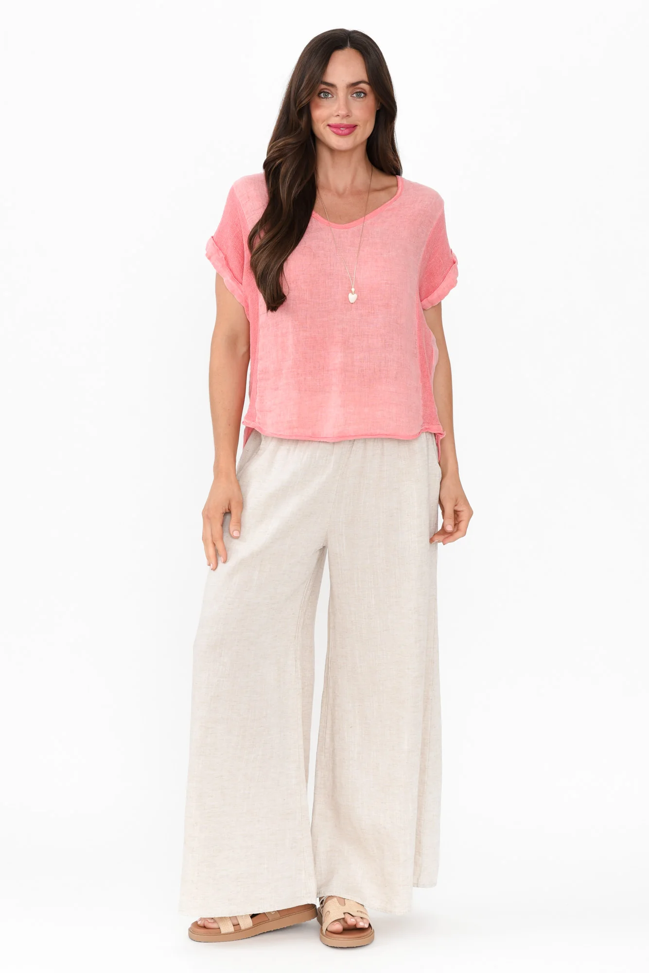 Dorian Peach Linen Cotton Top