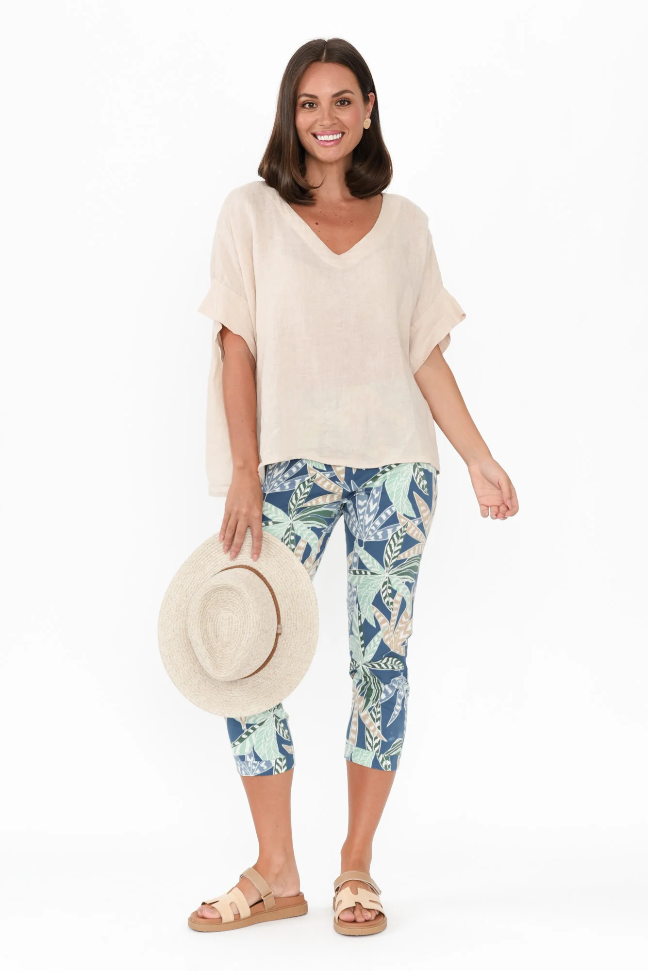 Caven Green Leaf Cotton Capri Pants