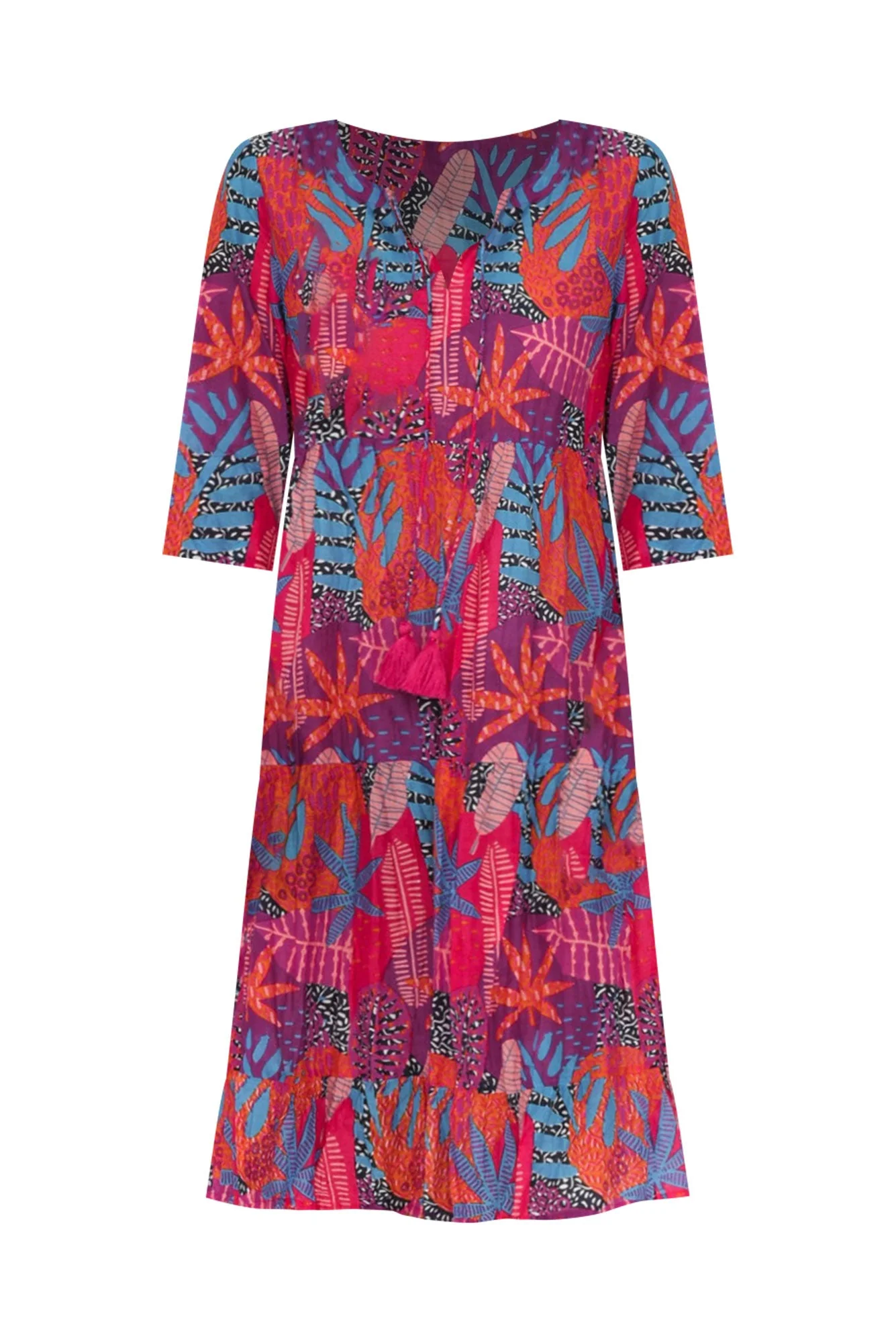 Milana Magenta Floral Crinkle Cotton Dress