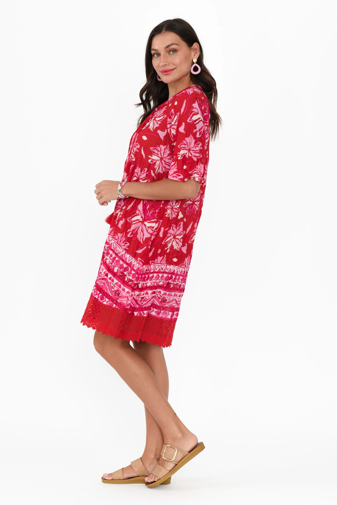 Cayman Red Floral Cotton Tunic Dress