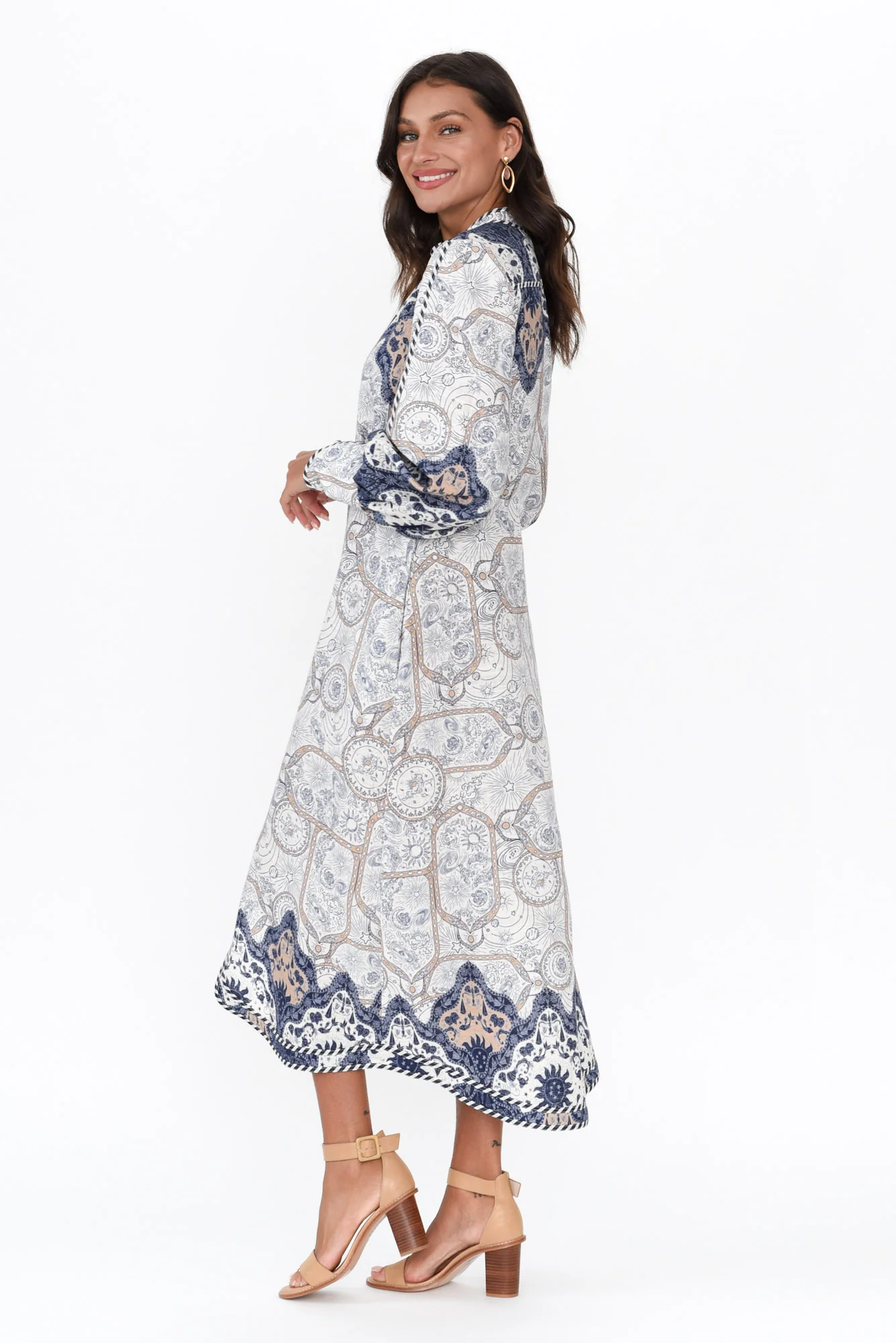 Nova Blue Astral Linen Blend Dress