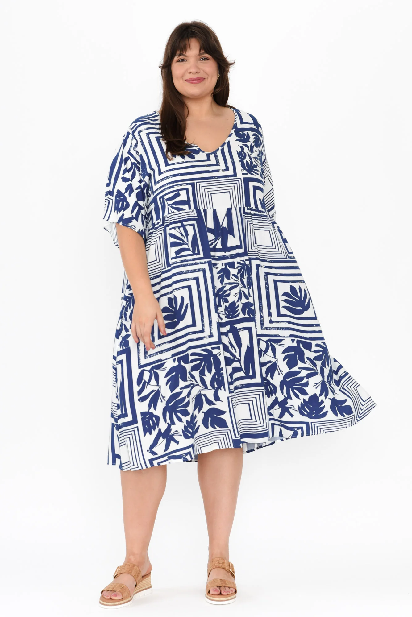 Sharlene Blue Tile Midi Dress