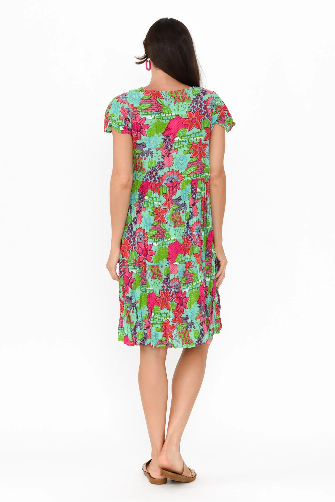 Azalea Green Floral Crinkle Dress