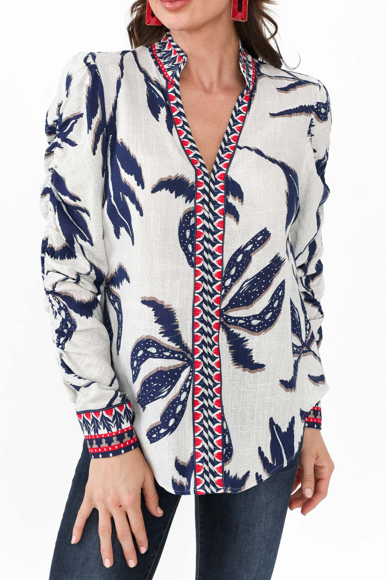 Pavilion Palm Shadow Linen Blend Blouse