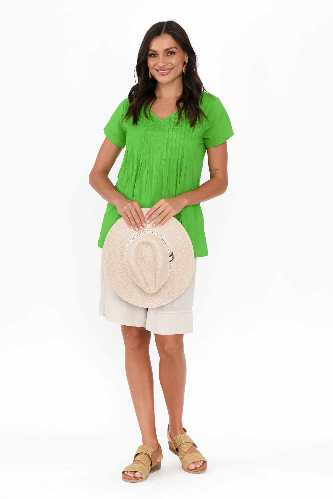 Fia Lime Crinkle Cotton Top