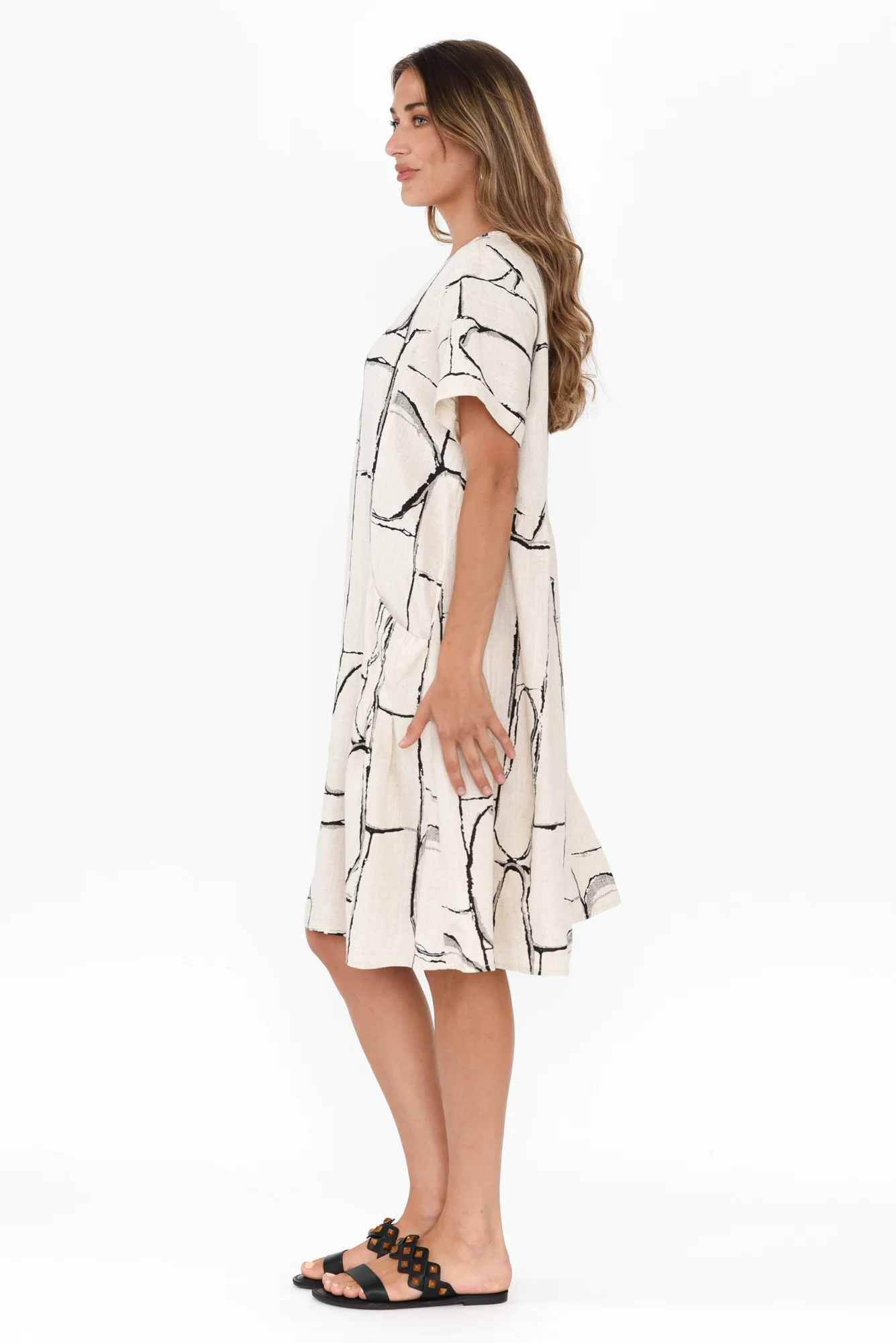 Shayann Beige Geo Linen Cotton Dress