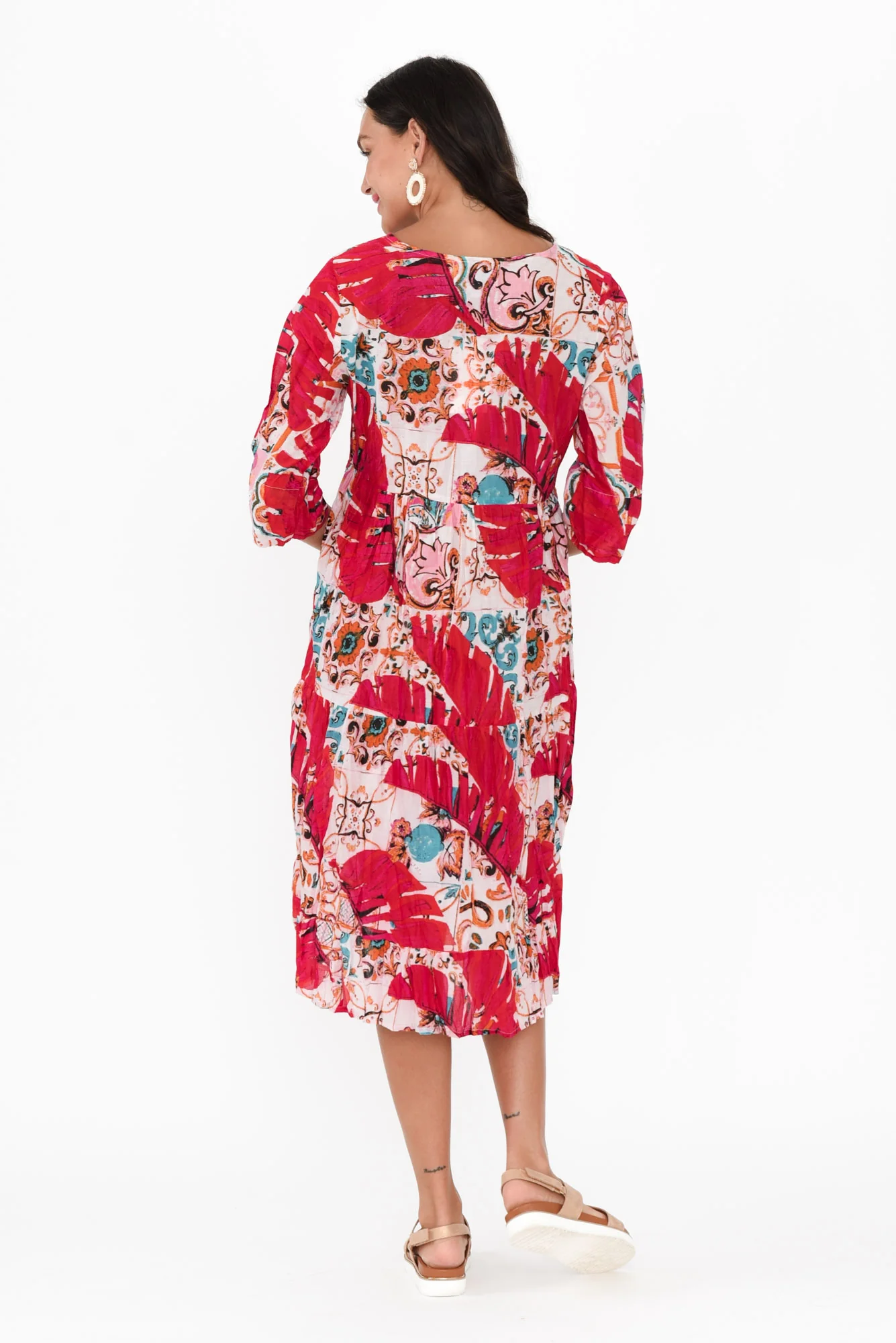 Milana Pink Leaf Crinkle Cotton Dress