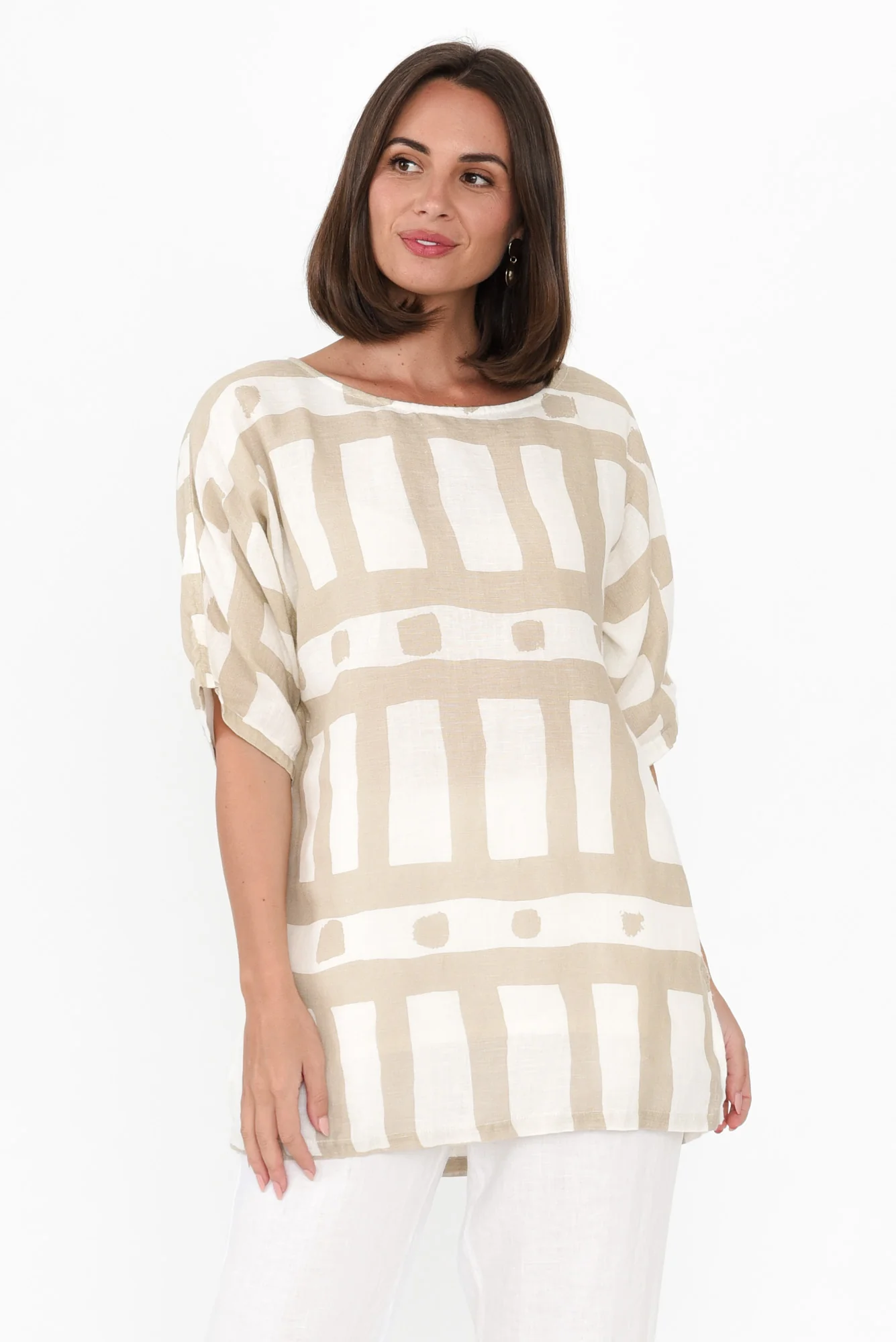 Atara Beige Geo Linen Top