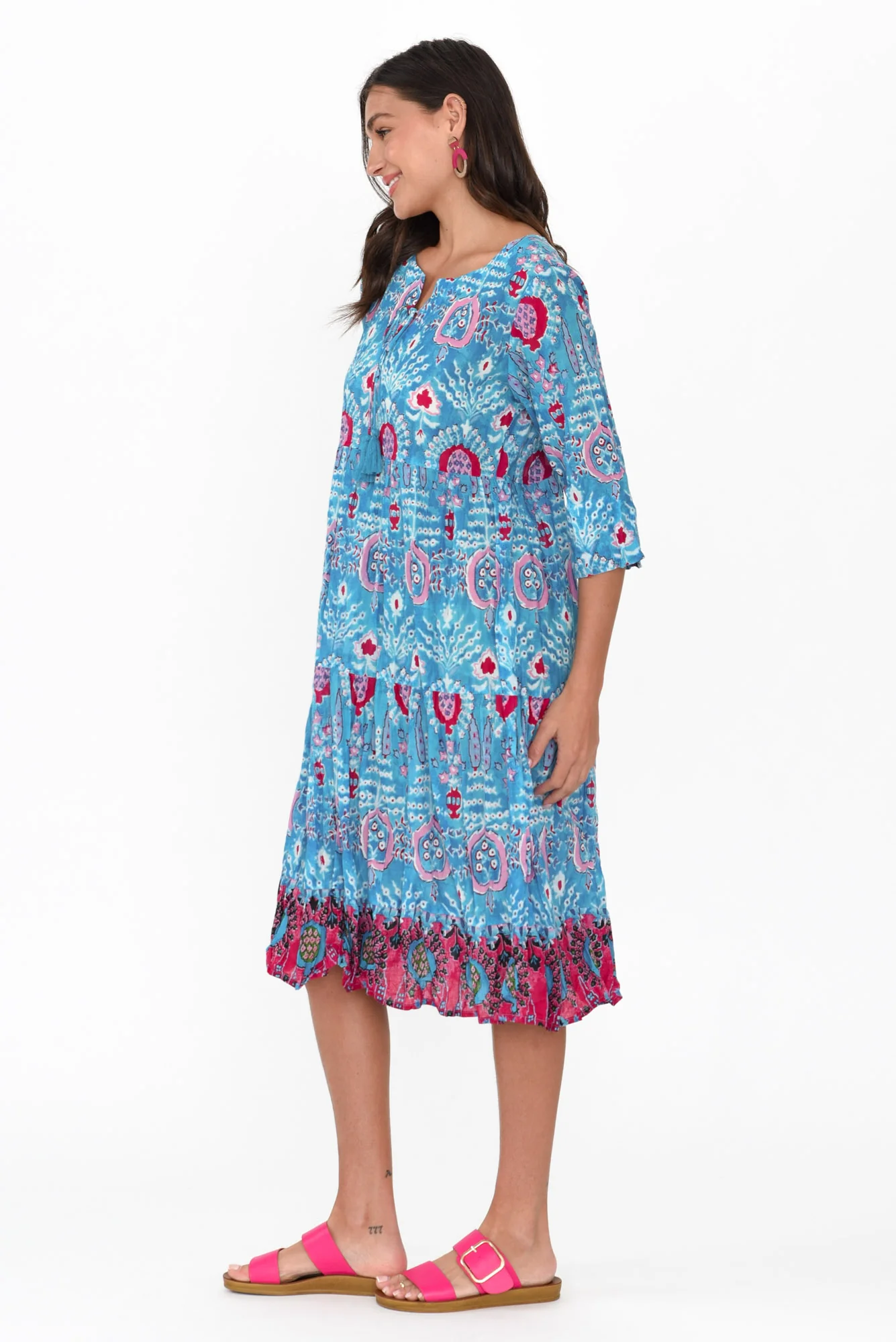 Milana Aqua Motif Crinkle Cotton Dress