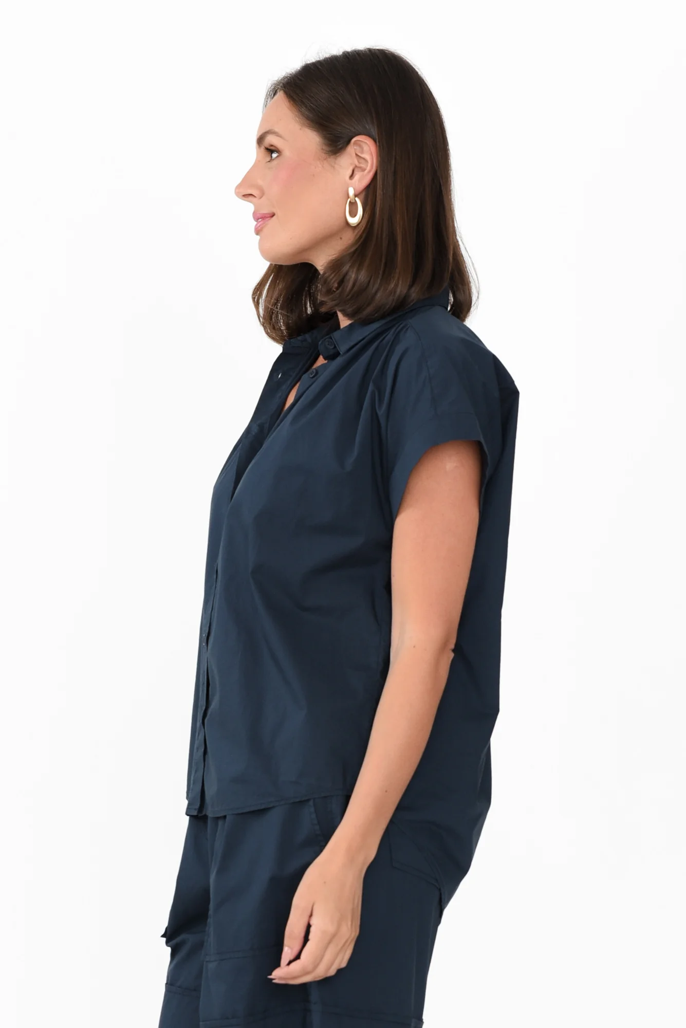 Harlyn Navy Cap Sleeve Shirt