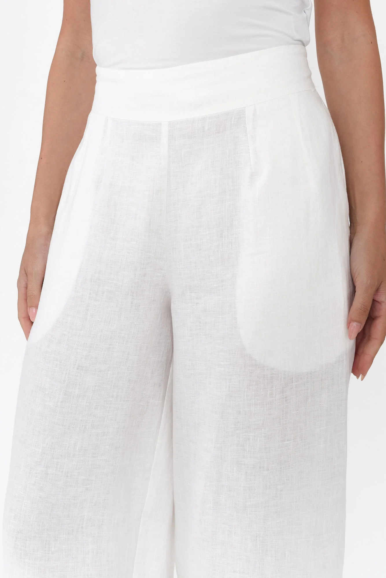 Elgon White Linen Wide Leg Pants