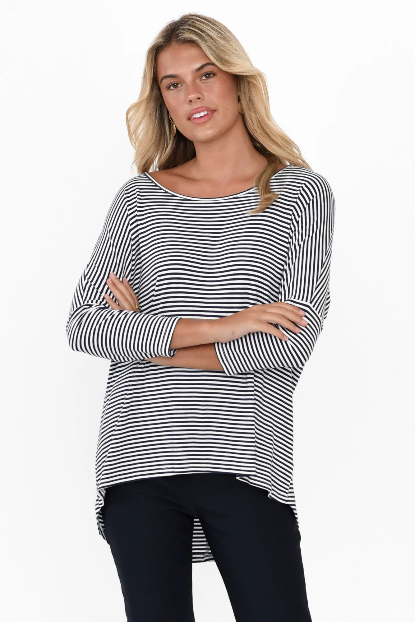 Navy and White Stripe Milan 3/4 Sleeve Top