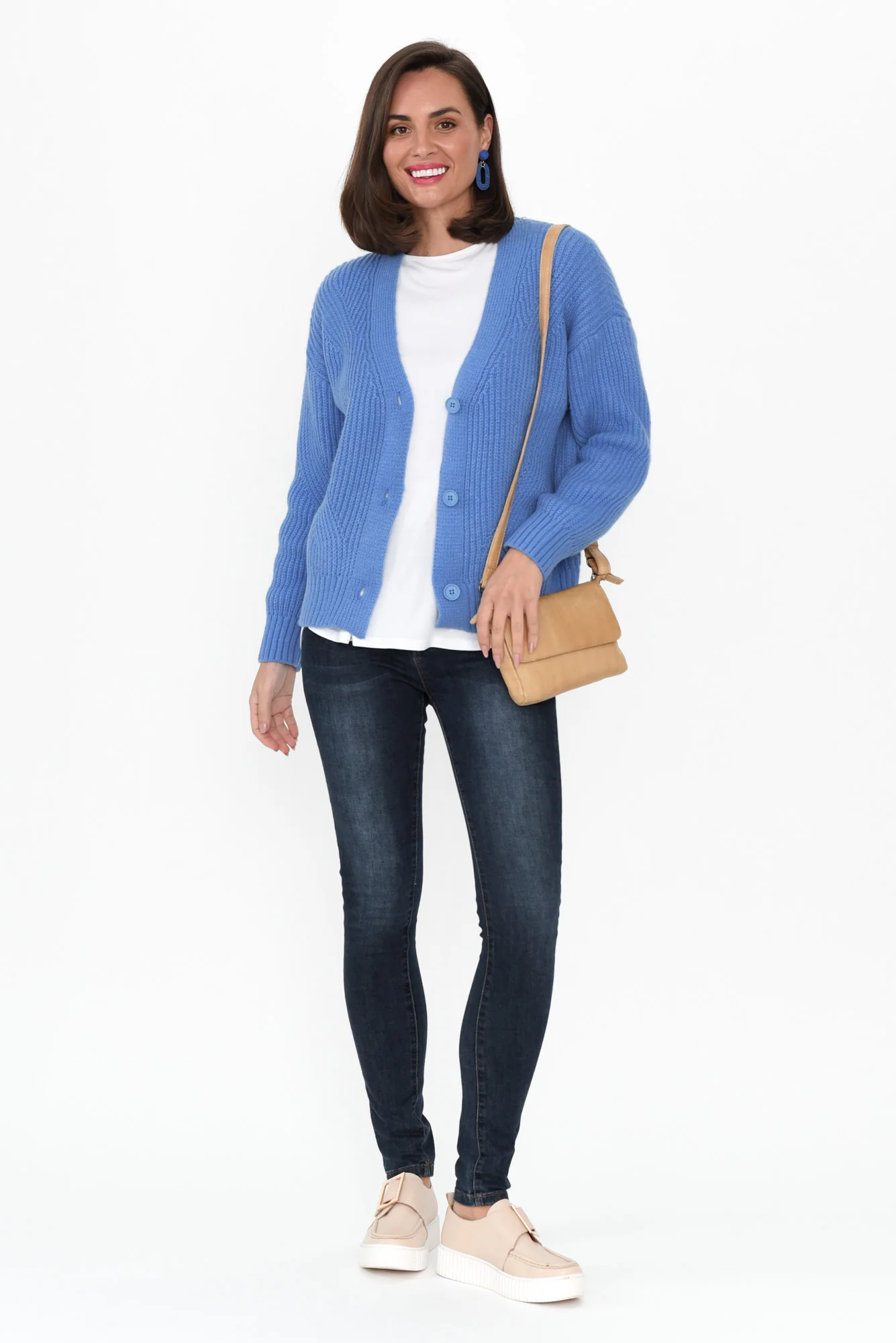 Shara Blue Knit Button Cardigan